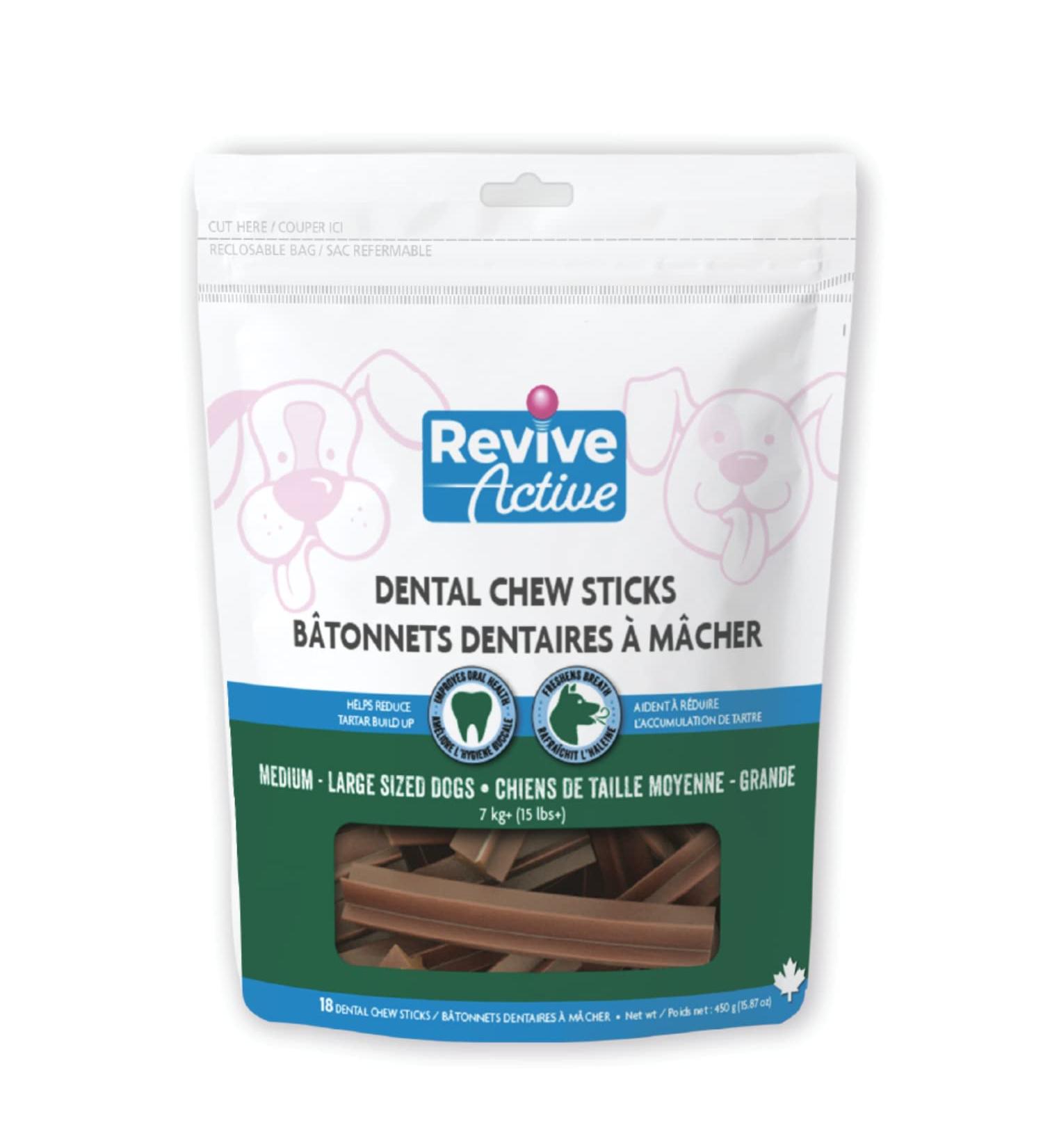 Revive Active Dental Chews Sticks For Dogs 18ct Help to Remove Plaque and Tarter Build-Up - Improves Oral Health and Maintaining healthy Gums and Teeth. Dental Sticks - Buy Online on GoSupps.com