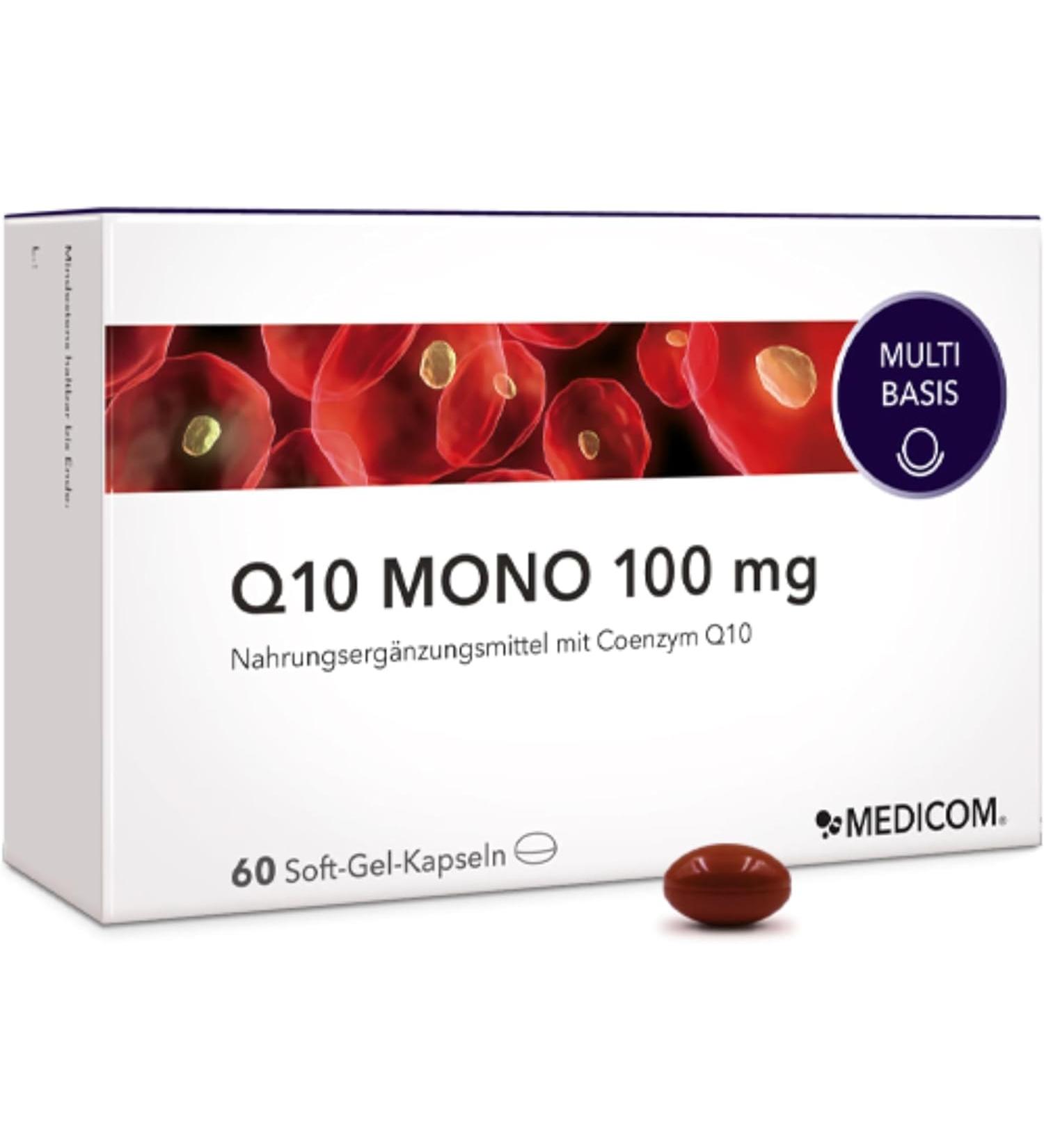 High-Dose Coenzyme Q10 Capsules - Medicom Q10 Mono 100 mg for Energy - 60 Soft Gel Capsules - Buy Online on GoSupps.com