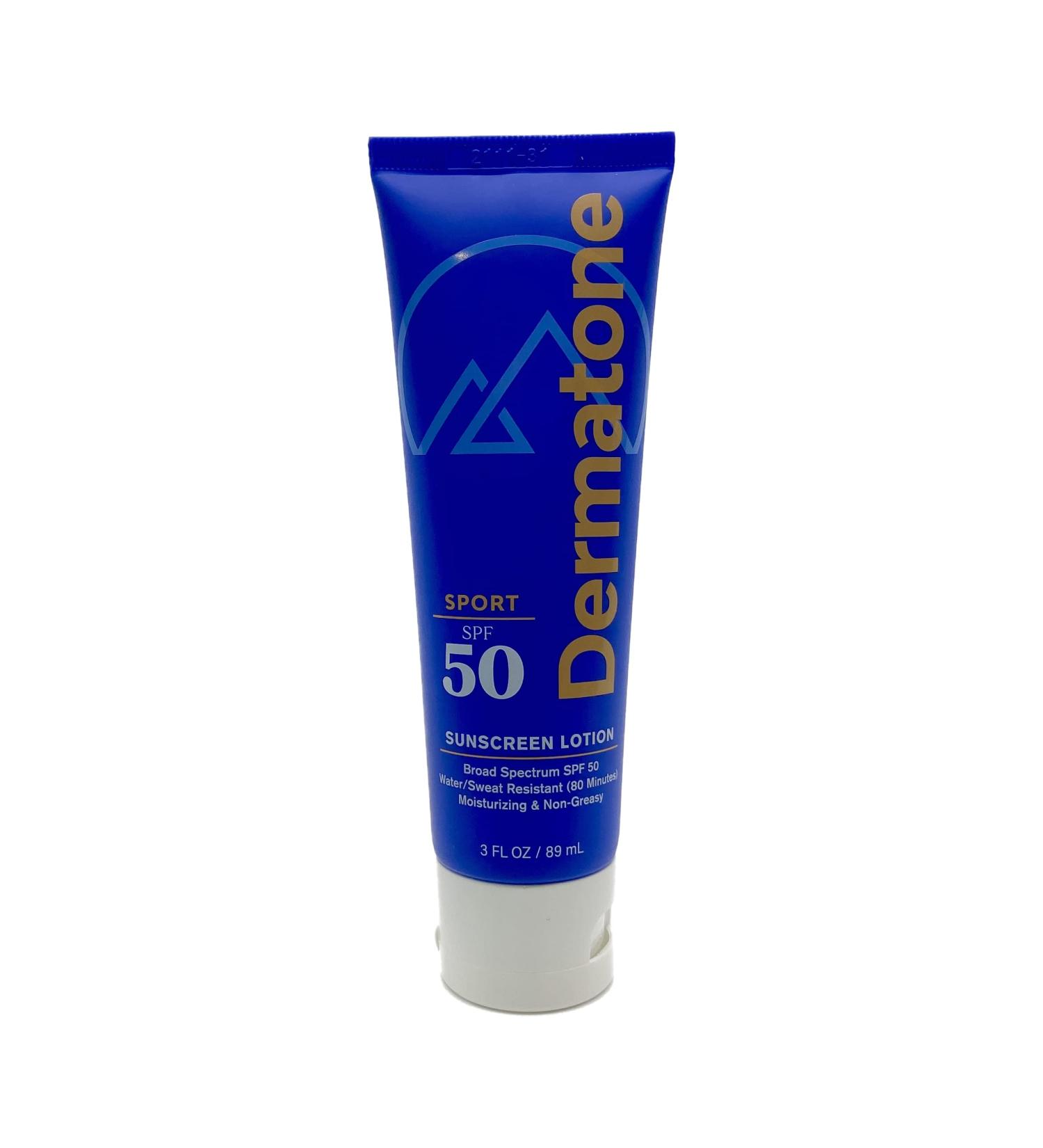 Dermatone Sport SPF 50 Sunscreen Lotion - Moisturizing, Non-Greasy, Water & Sweat Resistant - 3.0oz Tube - Buy Online on GoSupps.com