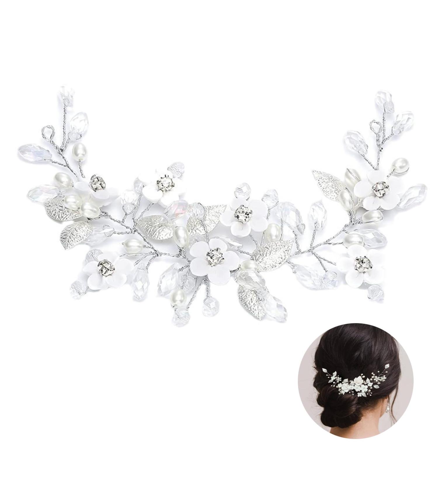 Koorium wedding hair accessories for women wedding tiaras for bride silver hair clips Crystal Headpieces Flower Headband Bridal Hair Pieces Pearl Hair Accessories Hair Styling Accessories - Buy Online on GoSupps.com