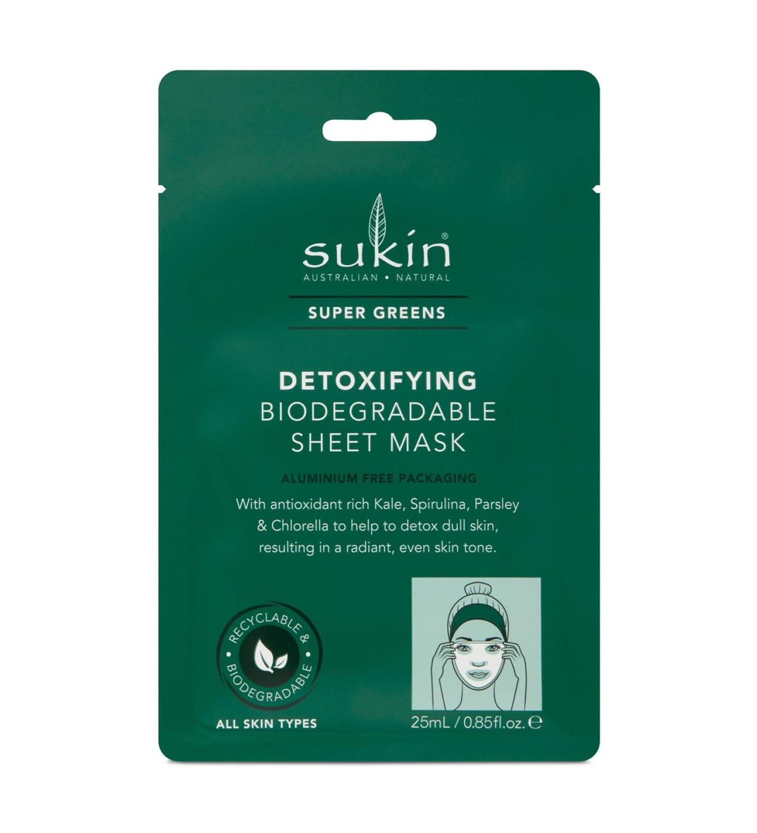 Sukin Super Greens Detoxifying Sheet Mask Sachet (Pack of 8) Natural 1 Count (Pack of 8)