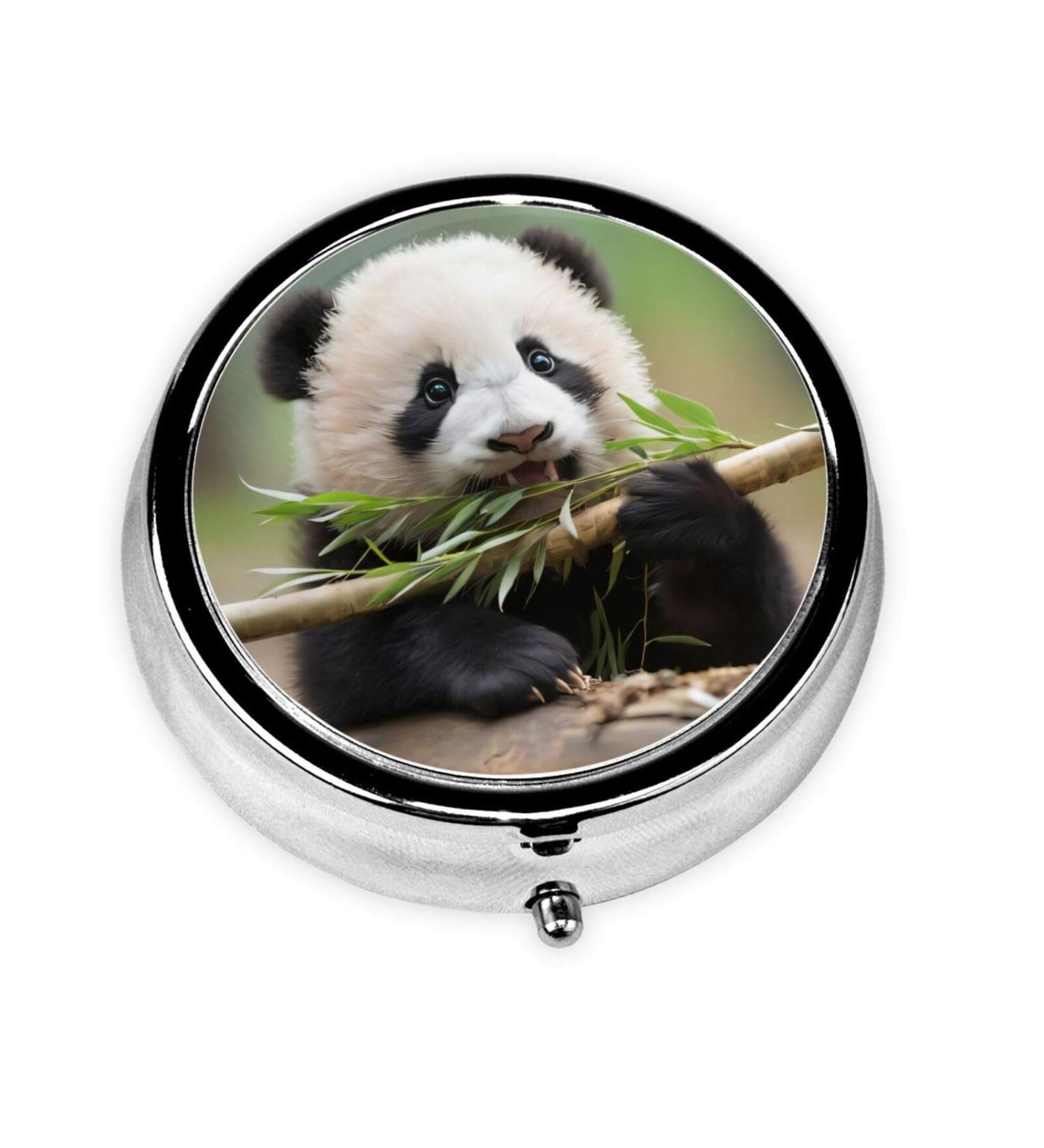Cute Panda Eating Bamboo Pill Box | Portable 3-Compartment Metal Storage | Perfect for Travel & Small Pills - Buy Online on GoSupps.com