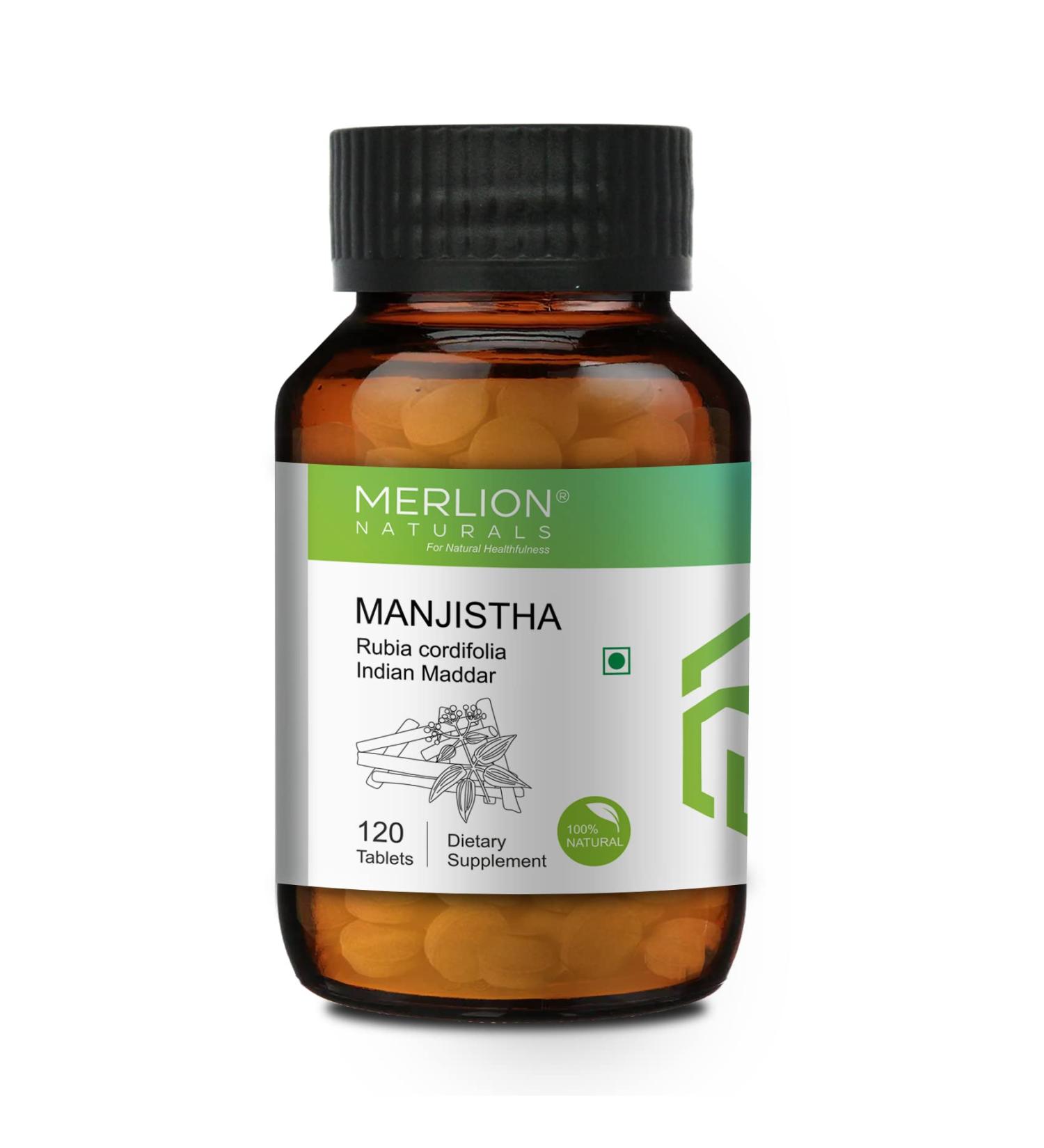 MERLION NATURALS Manjistha Tablets Rubia cordifolia | 500mg (120 Tablets) - Buy Online on GoSupps.com