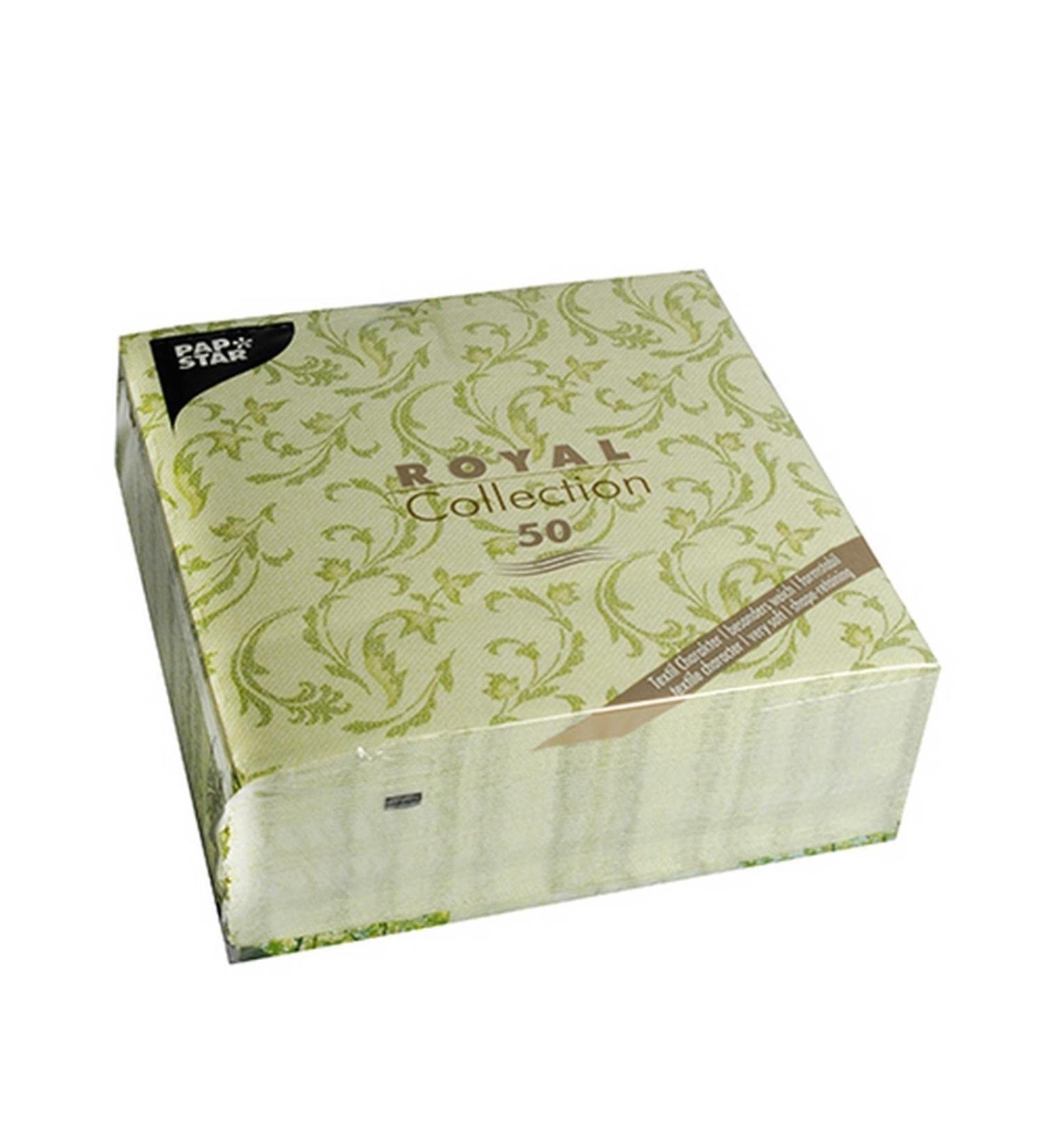 Papstar 50 napkins "ROYAL Collection" 1/4 fold olive green "Damascato" 85001 40 x 40 cm Olive green 7.8 x 20 x 20 cm