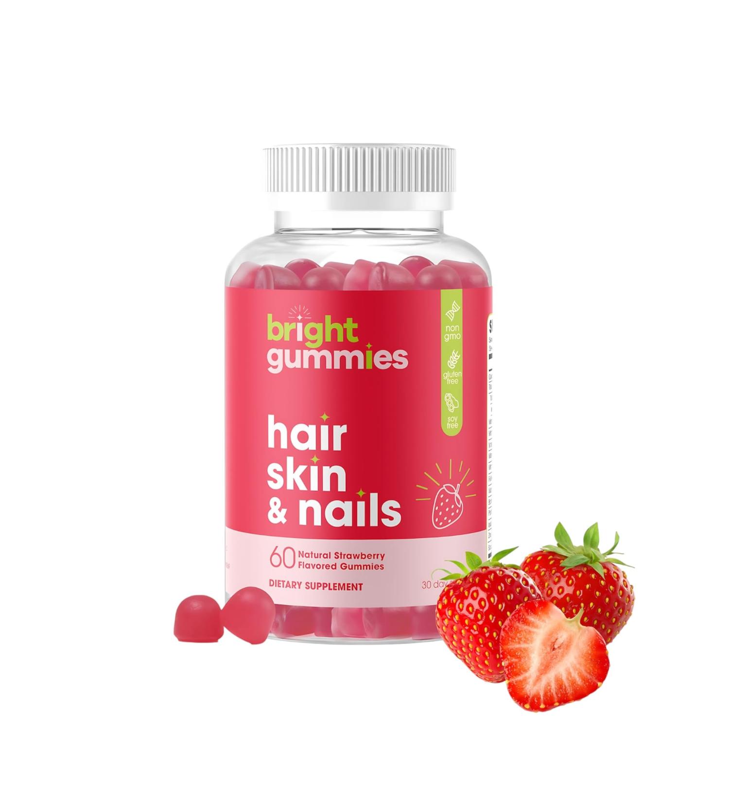 Hair Growth Gummies with Biotin 5000mcg + Vitamins C E & Zinc - Helps Prevent Hair Thinning & Loss - Stronger Hair Skin & Nails - Vegan Non-GMO - 60 Strawberry Gummies for Women & Men - Buy Online on GoSupps.com