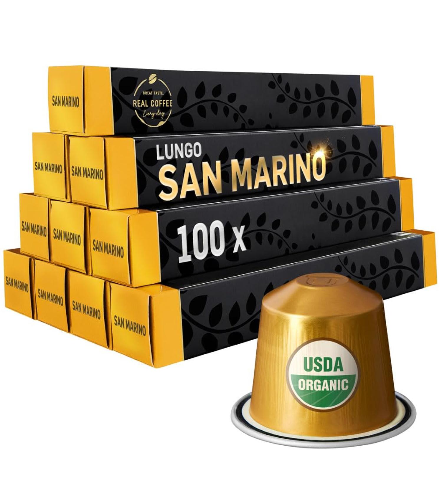 Organic Lungo San Marino | 100 Nespresso Compatible Aluminium Capsules | Strength 6/8 | 100 Count - Buy Online on GoSupps.com