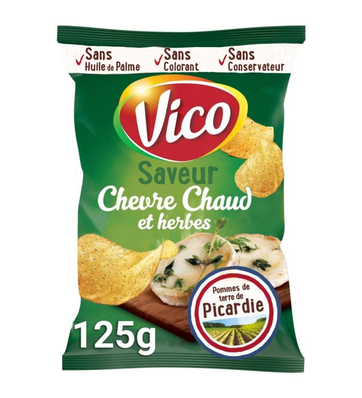 Vico Chips saveur ch vre chaud et herbes le croustillant irr sistible pour un ap ritif r ussi - 125g-vendus par VICO. - Le Lot De 4