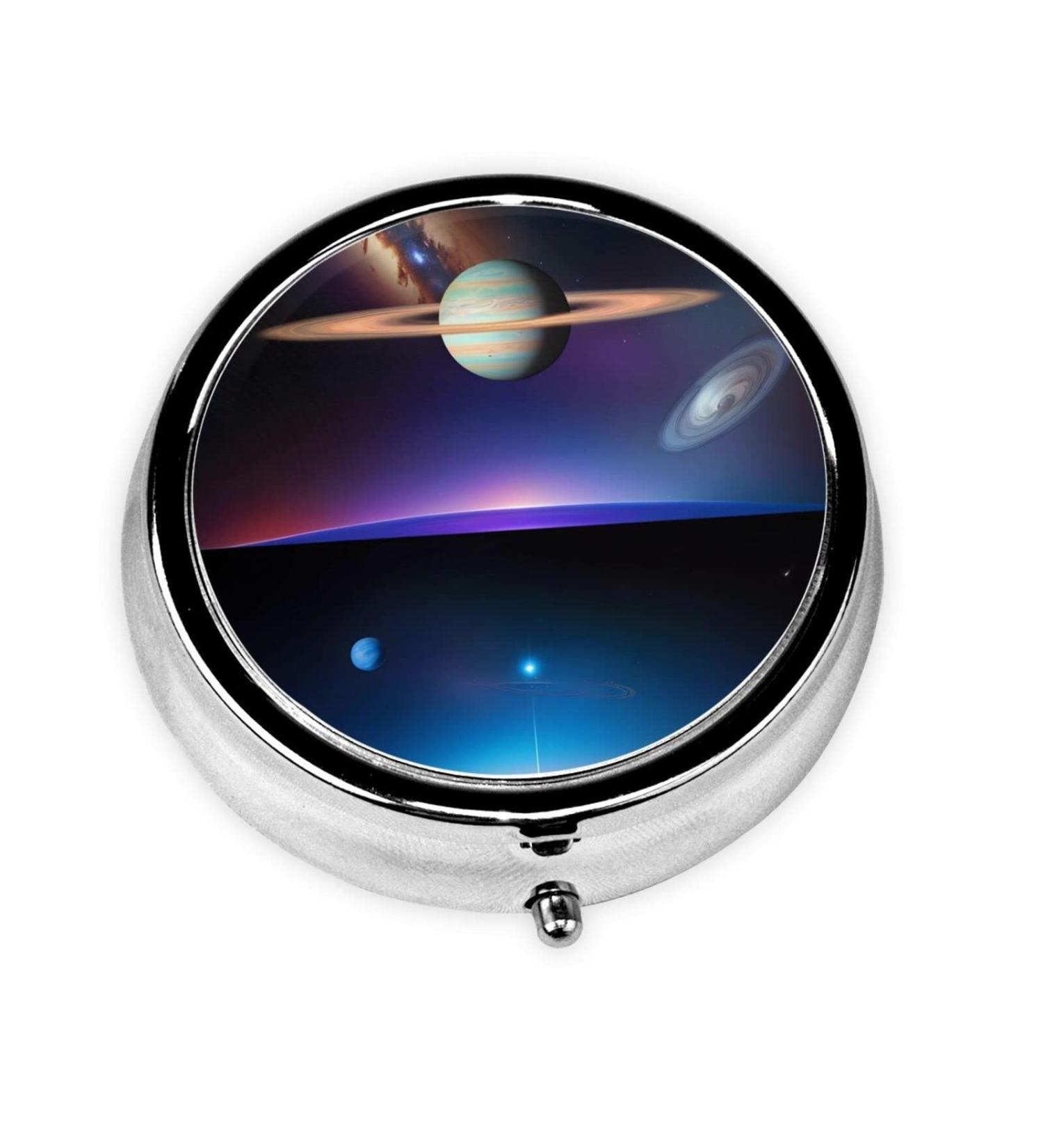 Cosmic Saturn Round Pill Box | 3 Compartment Travel Organizer for Easy Medication Management - Buy Online on GoSupps.com