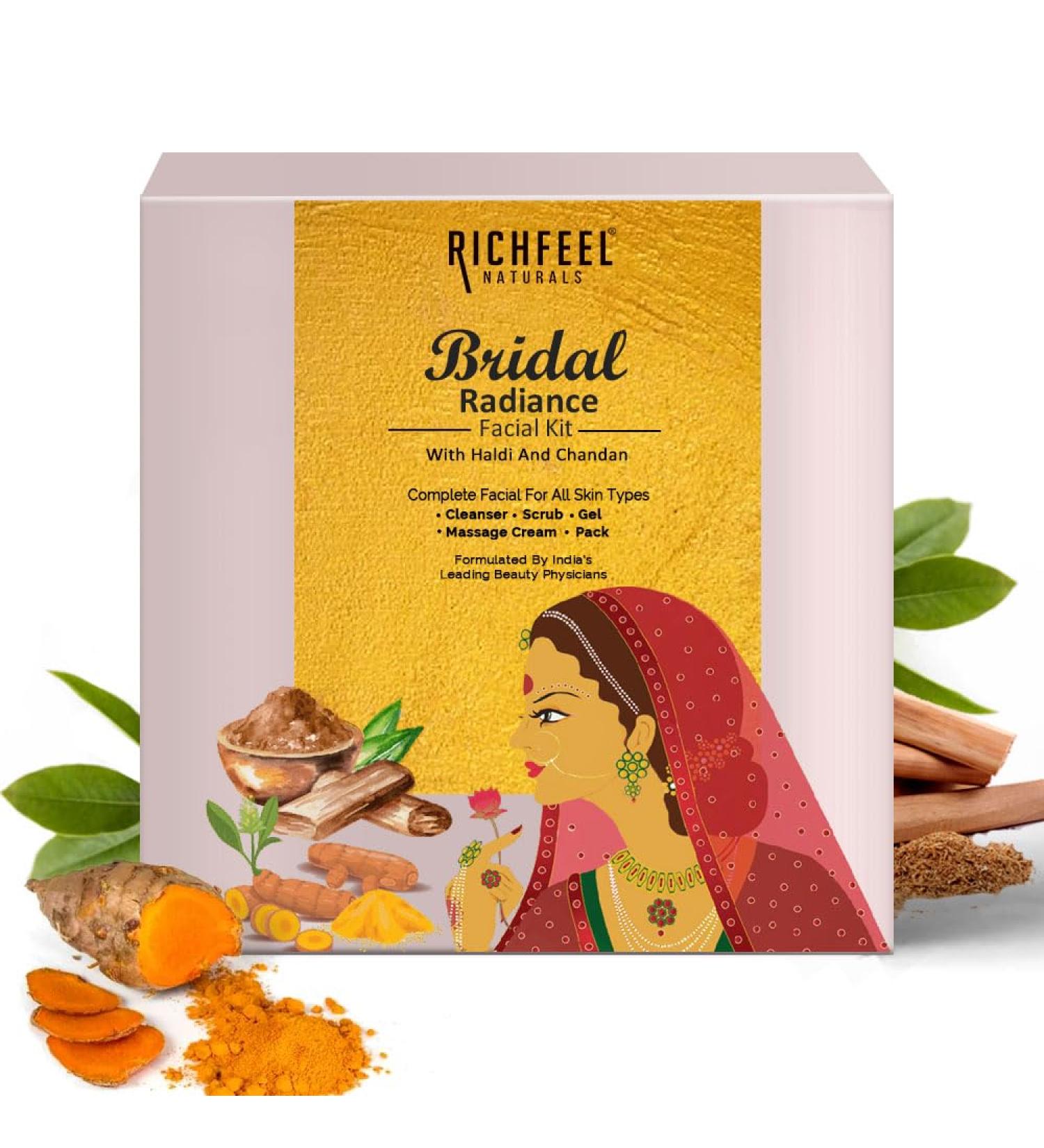 Richfeel Bridal Radiance Facial Kit - Haldi & Chandan Blend for Lasting Bridal Glow Tan Removal Instant Brightening |30 g - Buy Online on GoSupps.com