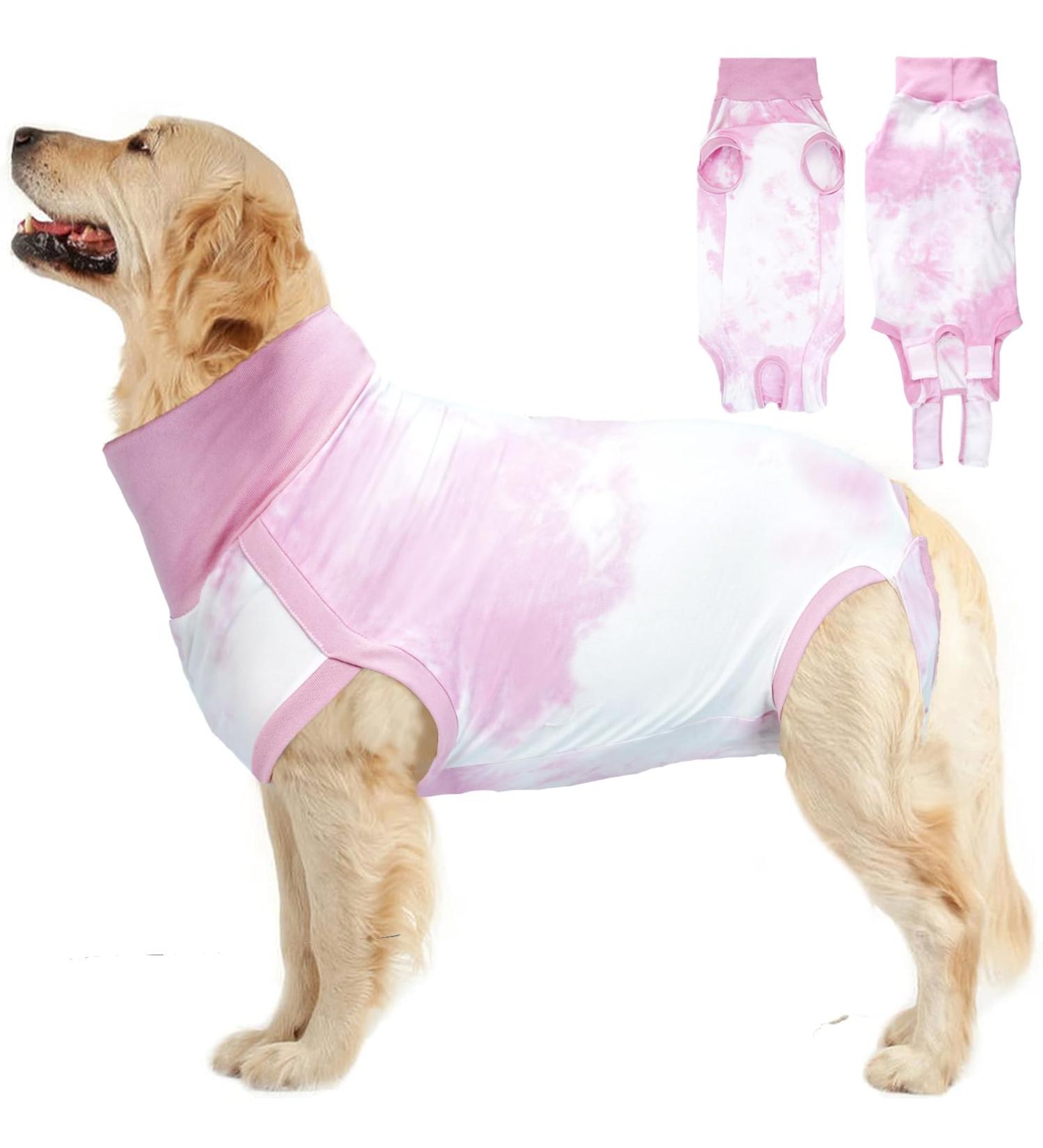 Lianzimau Tie-Dye Pink Dog Recovery Suit for Males & Females - Post-Surgery Protective Bodysuit for Dogs | Wound Healing & Comfort - Buy Online on GoSupps.com