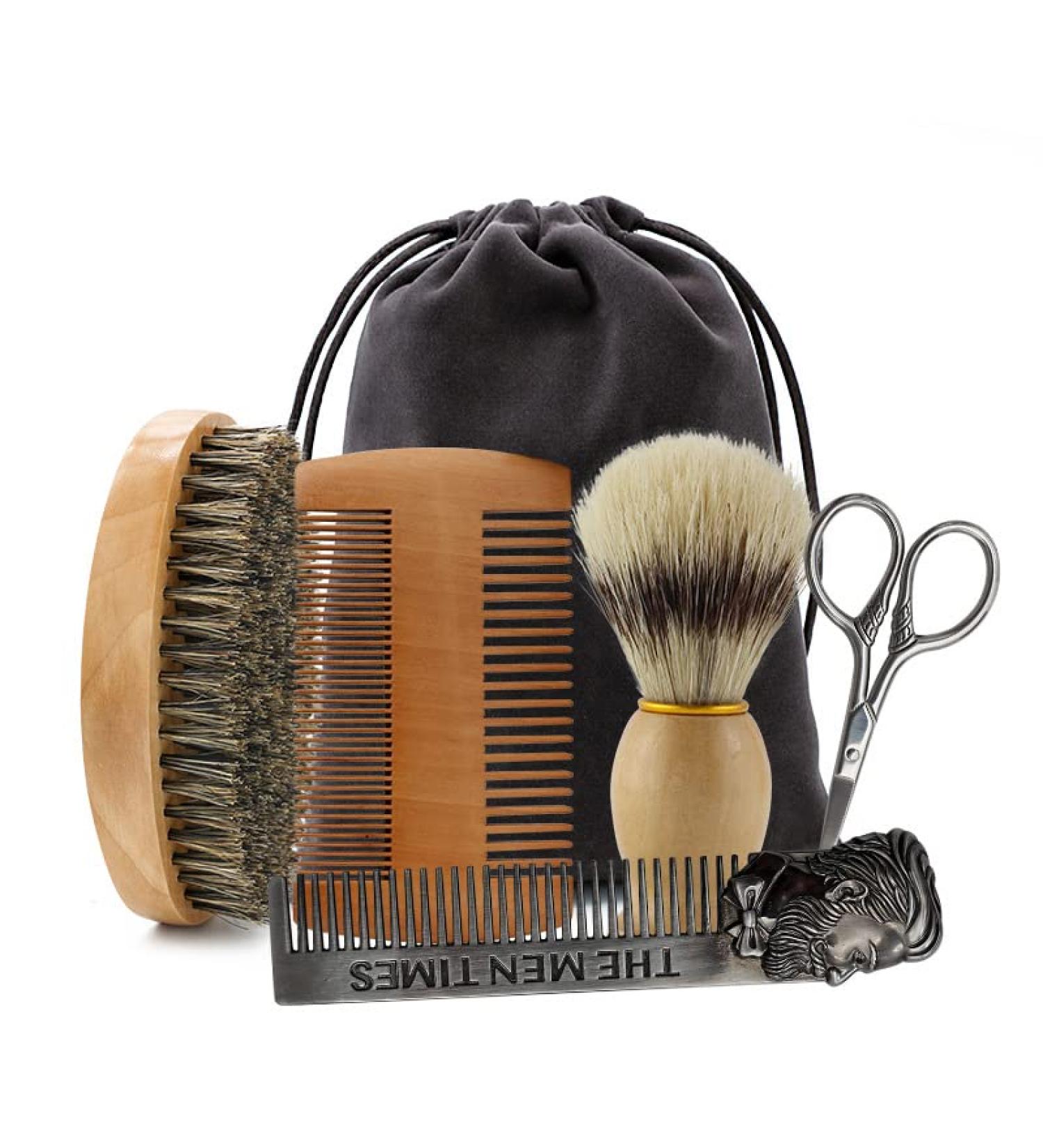 6-Part Bartkamm Brush Set for Men - Natural Wild Boar Bristle Dual Action Wood Comb & Velvet Travel Bag | Ideal Grooming Tools & Gifts - Buy Online on GoSupps.com