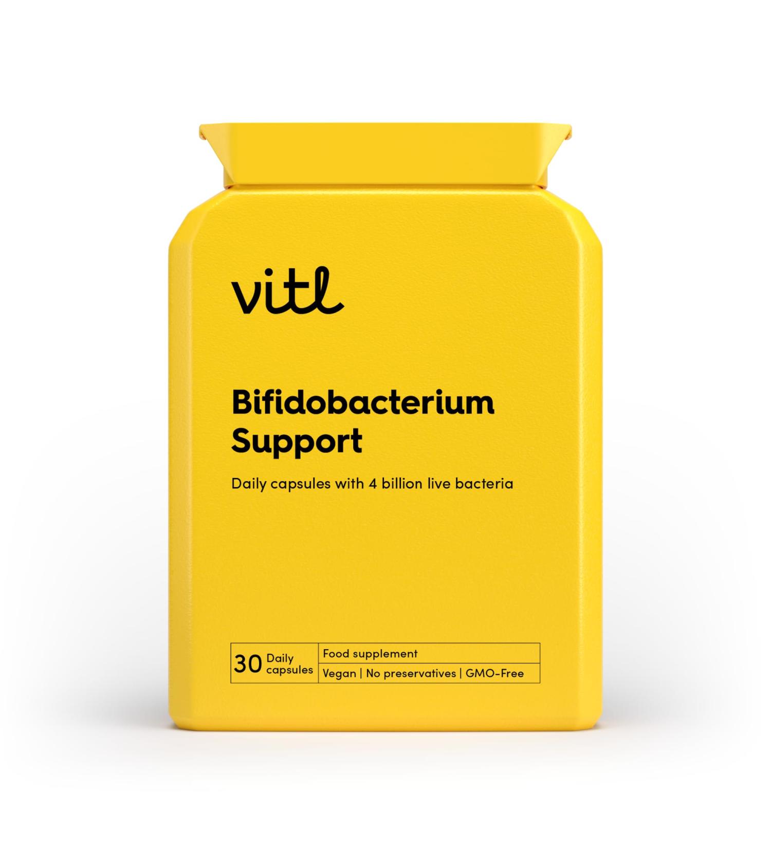Vitl Bifidobacterium Support Daily Supplement - 30 High Strength Capsules with 4 Billion Live Cultures per Tablet - Multistrain Blend of 3 Bifidum Strains & Soluble Fibres - Support for Gut Health Bifidobacterium Support 30 count (Pack of 1) - Buy Online on GoSupps.com