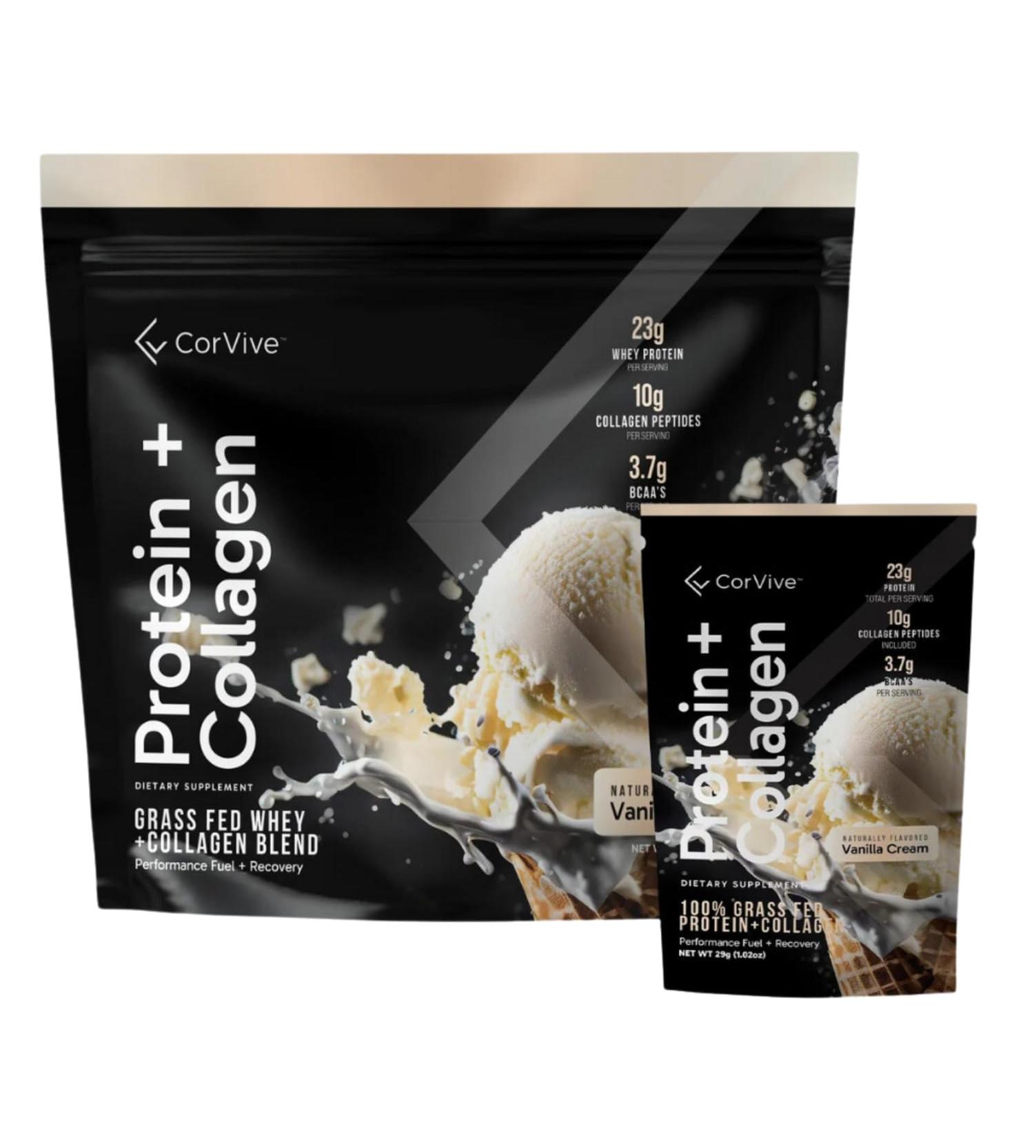 Protein + Collagen Powder | 23g Protein (Grass-Fed Whey + Collagen) | 3.7g BCAAs | Supports Muscle & Joint Health | Gluten & Soy Free | No Artificial Ingredients | 15 Sachets - Vanilla New Vanilla - Buy Online on GoSupps.com