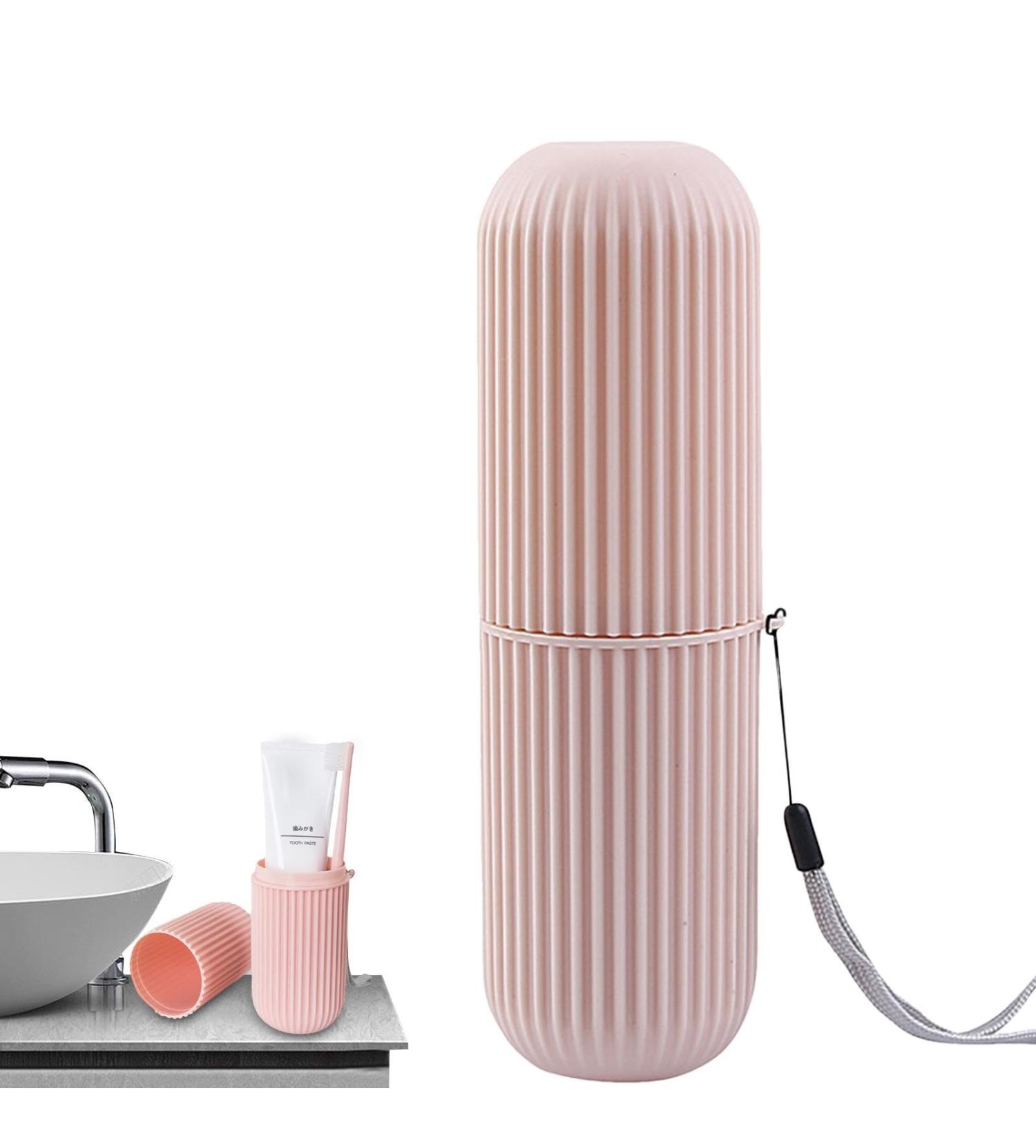 Travel Toothbrush Holder | Dustproof Portable Toothbrush Case & Cup | Multifunctional Travel Toothpaste Set - Rosa - Buy Online on GoSupps.com