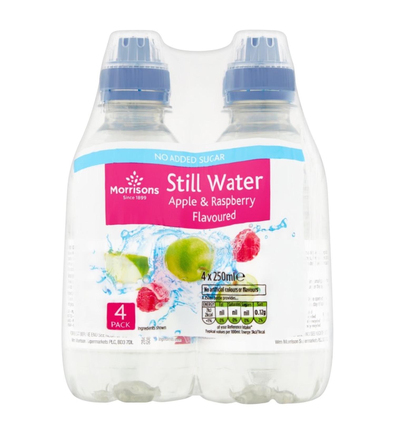 Morrisons Eau calme sans sucre ajout aromatis e la pomme et la framboise 4 x 250 ml