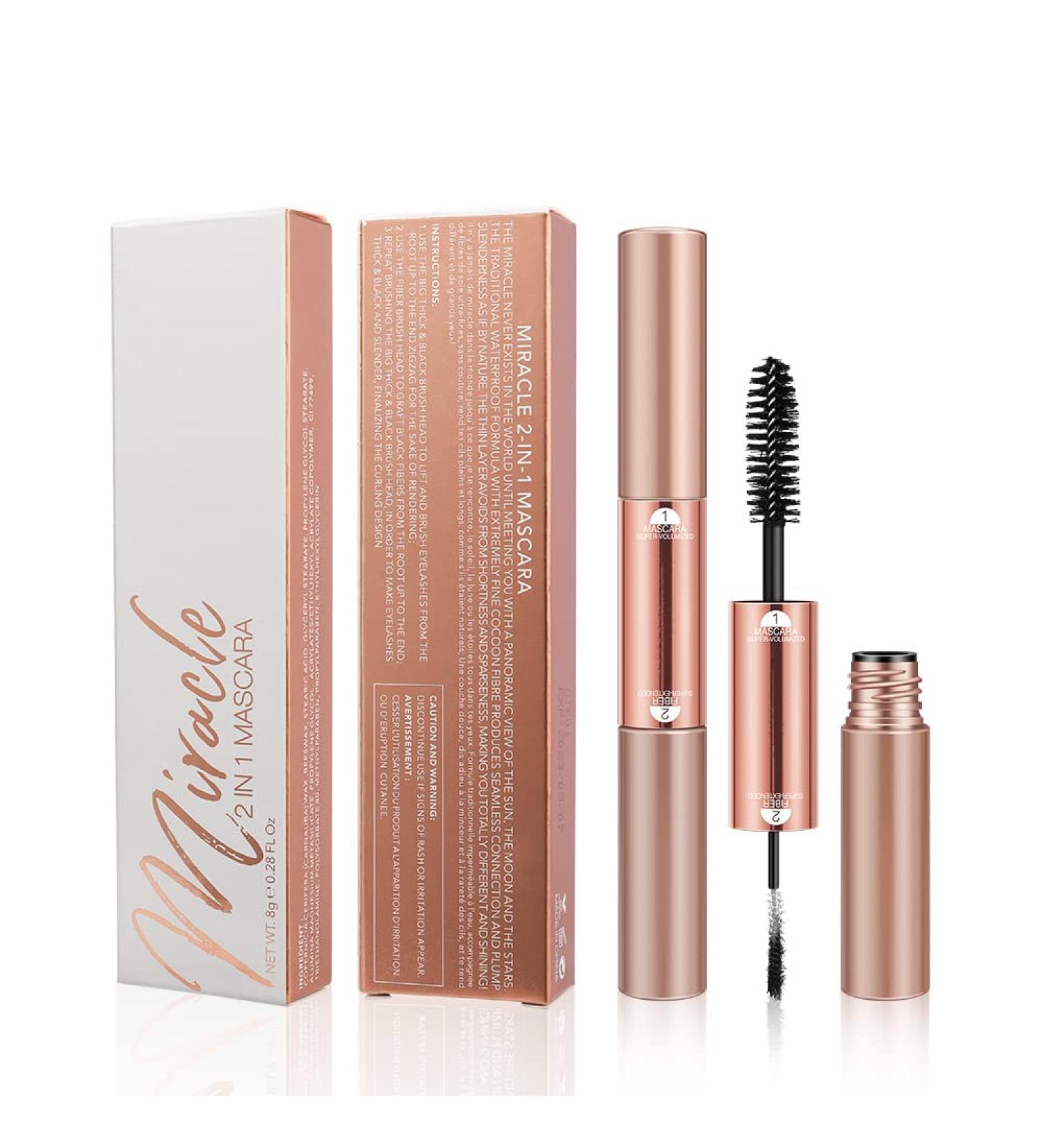 Double Head Mascara with Large and Small Brush 2 in 1 Mascara for Short Thin Eyelashes Smudge-proof No Clumping No Flaking Waterproof Extra Long Eyelashes Voluminous Lashes (Pack of 1) - Buy Online on GoSupps.com