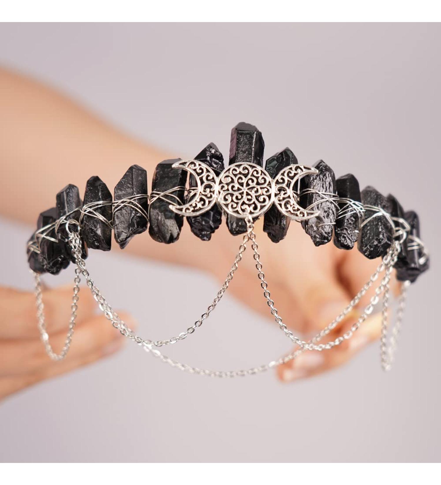 Raw Crystal Quartz Moon Tiara Headband - Boho Goddess Crown for Women/Girls - JWICOS Type 1 - Buy Online on GoSupps.com