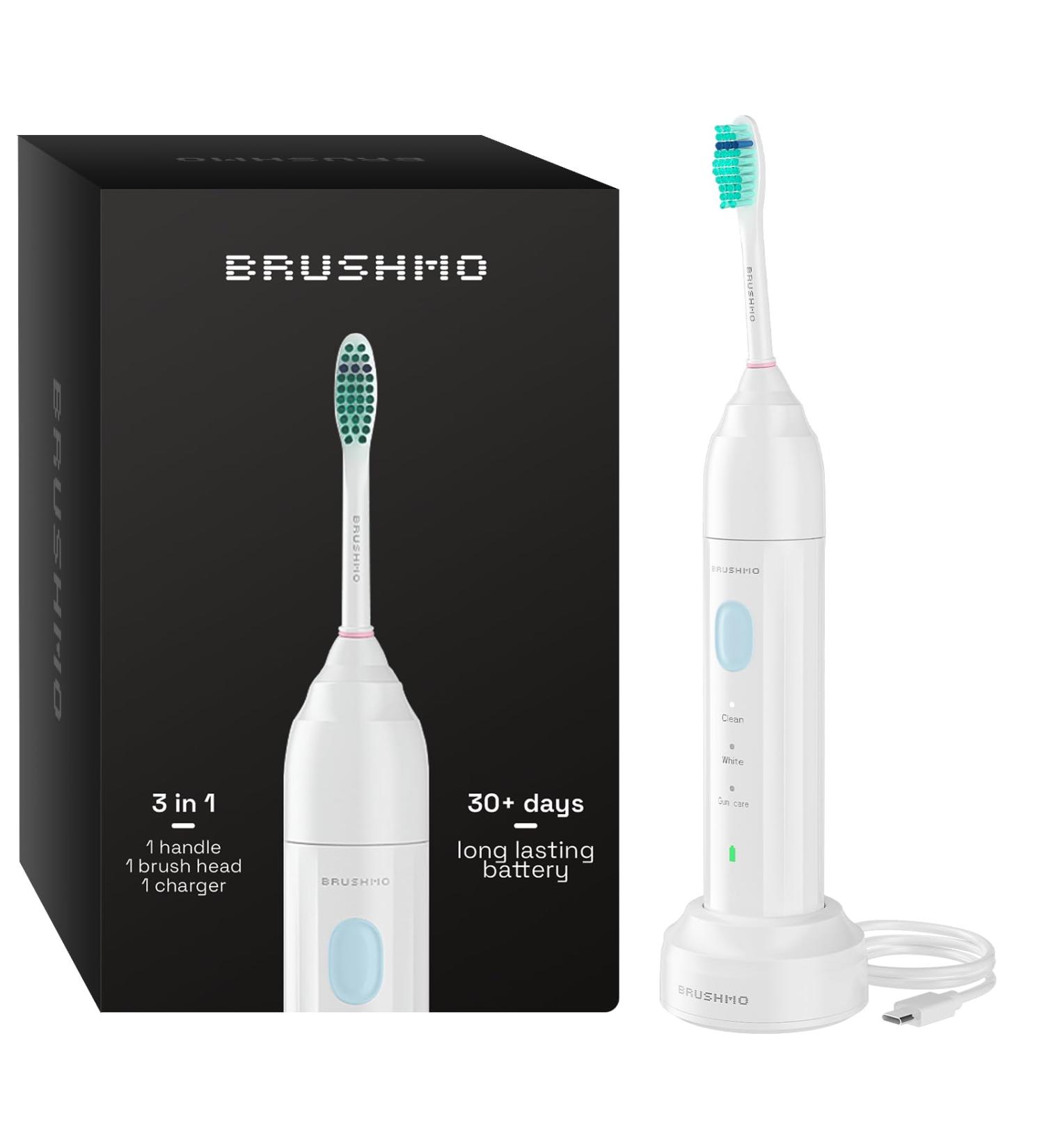 Brushmo Electric Sonic Toothbrush BM02 - Rechargeable with 3 Modes Timer & Compatible with Philips Sonicare - Long Lasting Battery - White - Buy Online on GoSupps.com