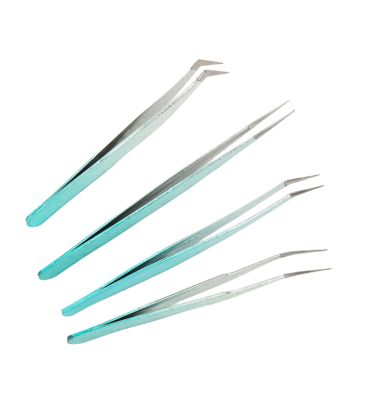 Precision Tweezers Set - 4 Pieces for Eyelash Extensions Nail Art & Salon Use | Curved & Straight Lightweight Tweezers - Buy Online on GoSupps.com