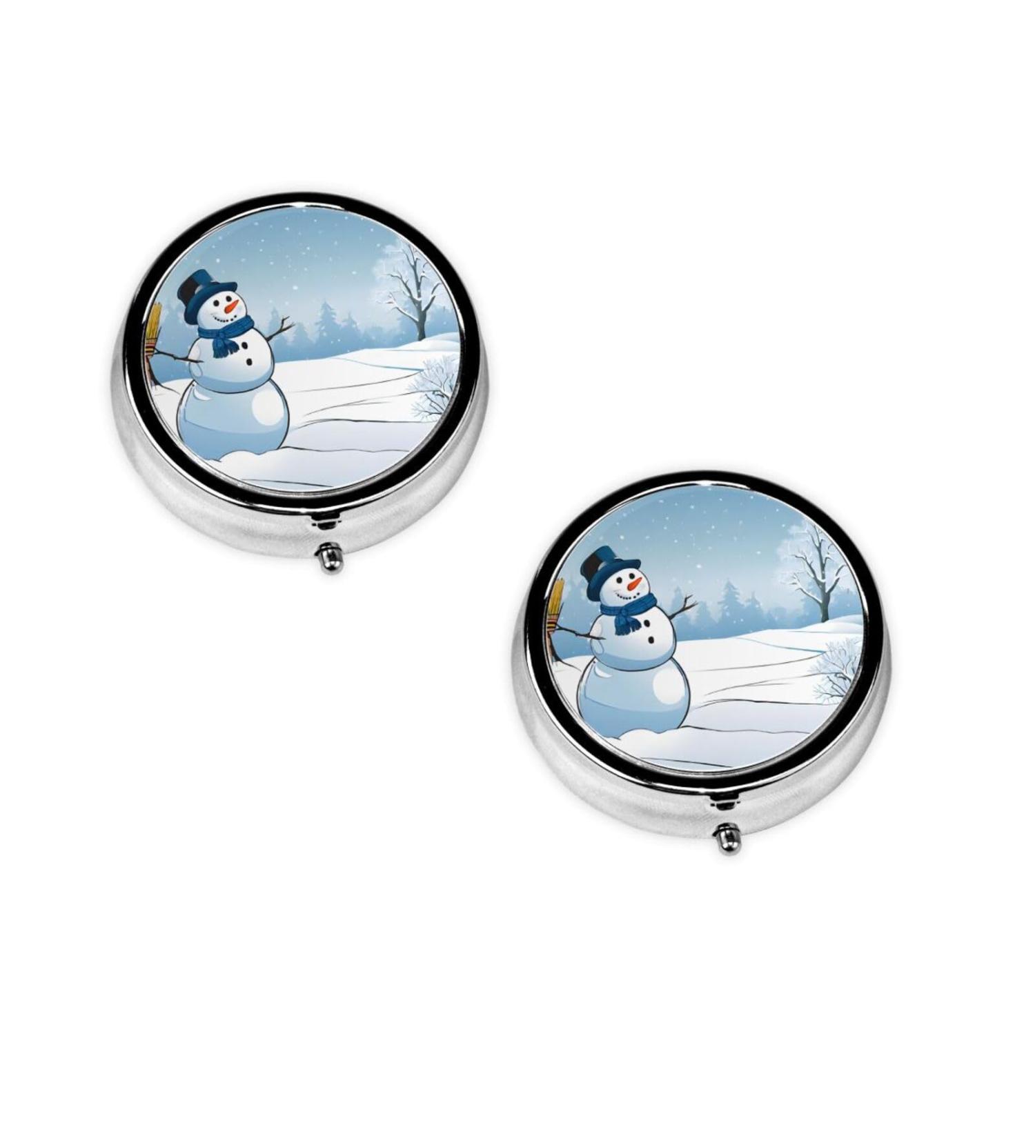 Christmas Printed Mini Round Pill Box | 3 Compartment Portable Organizer for Travel Home & Office - Buy Online on GoSupps.com