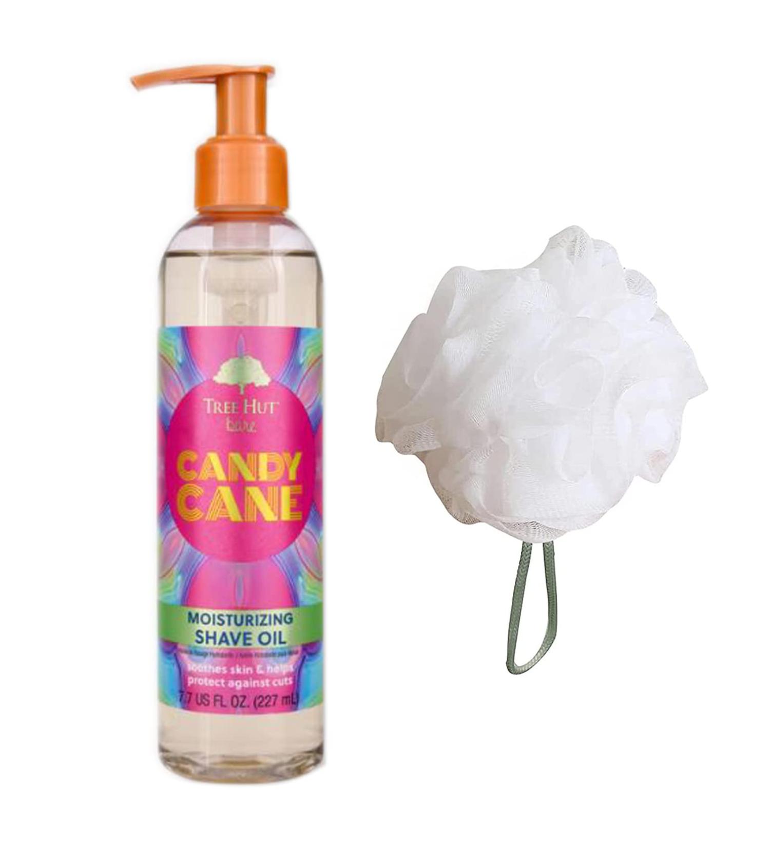 Tree Hut Candy Cane Shave Oil Set - Peppermint and Vanilla Bean Formula | Hydrating and Exfoliating | Includes Shave Oil and Loofah - Buy Online on GoSupps.com