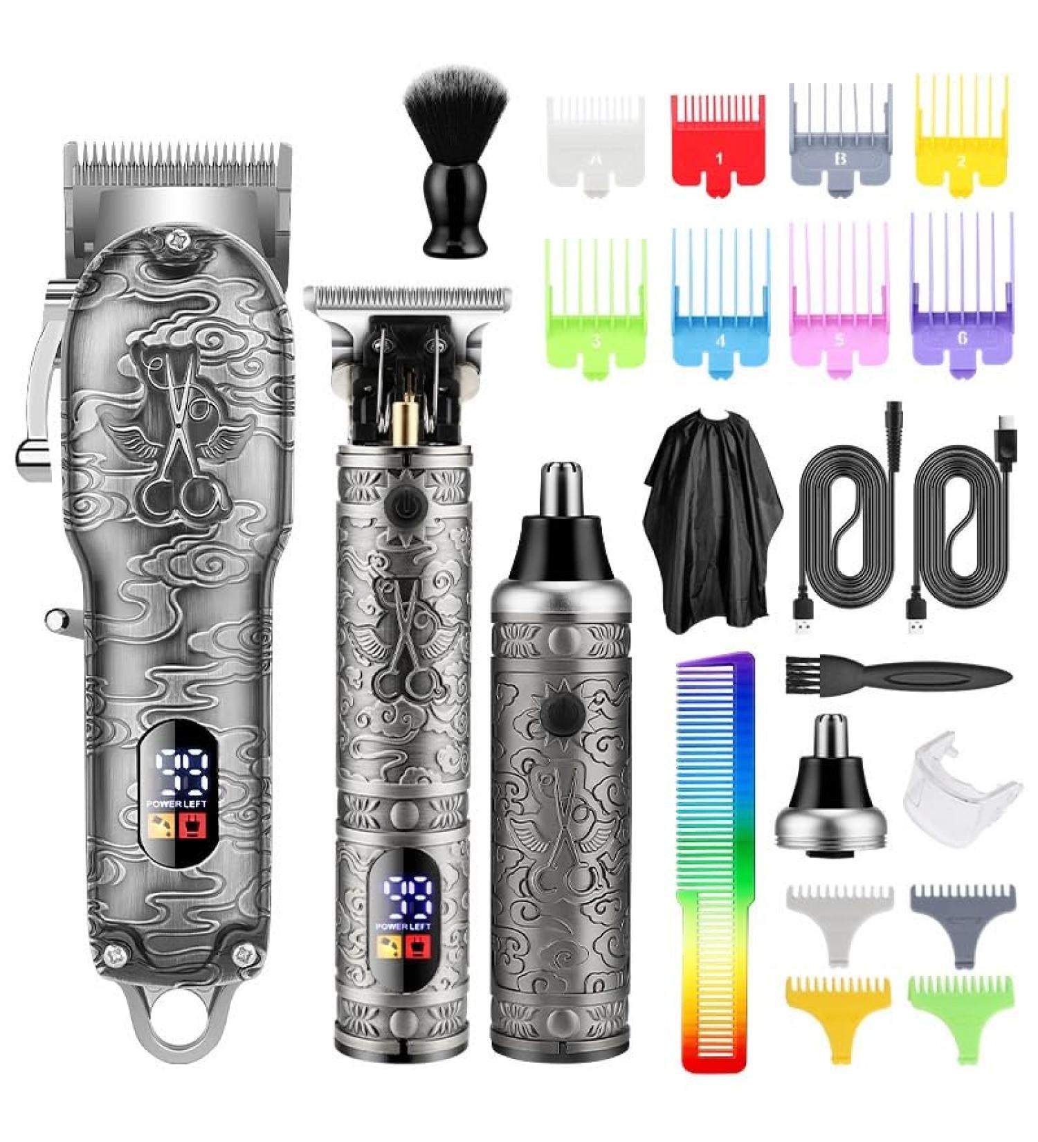 Pro Hair Clipper Push and Shear Barber Set Professional Electric Oil Head Push and Shear Carving Pusher Razor Nose Hair Device(Silver) - Buy Online on GoSupps.com