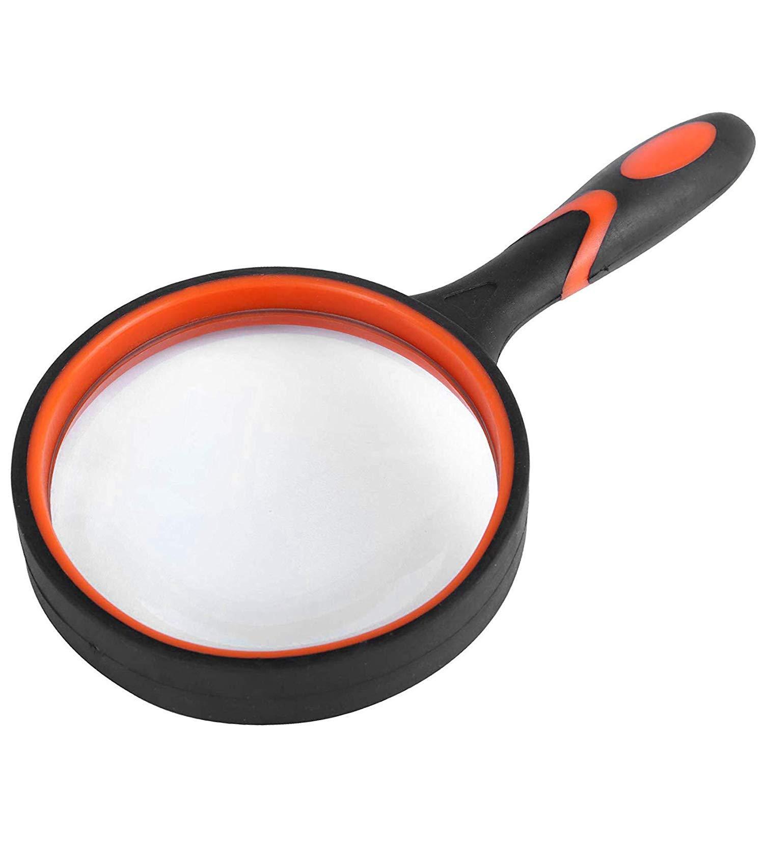 Magnifying Glass 10X Handheld Magnifier for Reading Maps Thickened Rubbery Frame Perfect for Seniors and Kids (Orange) - Buy Online on GoSupps.com