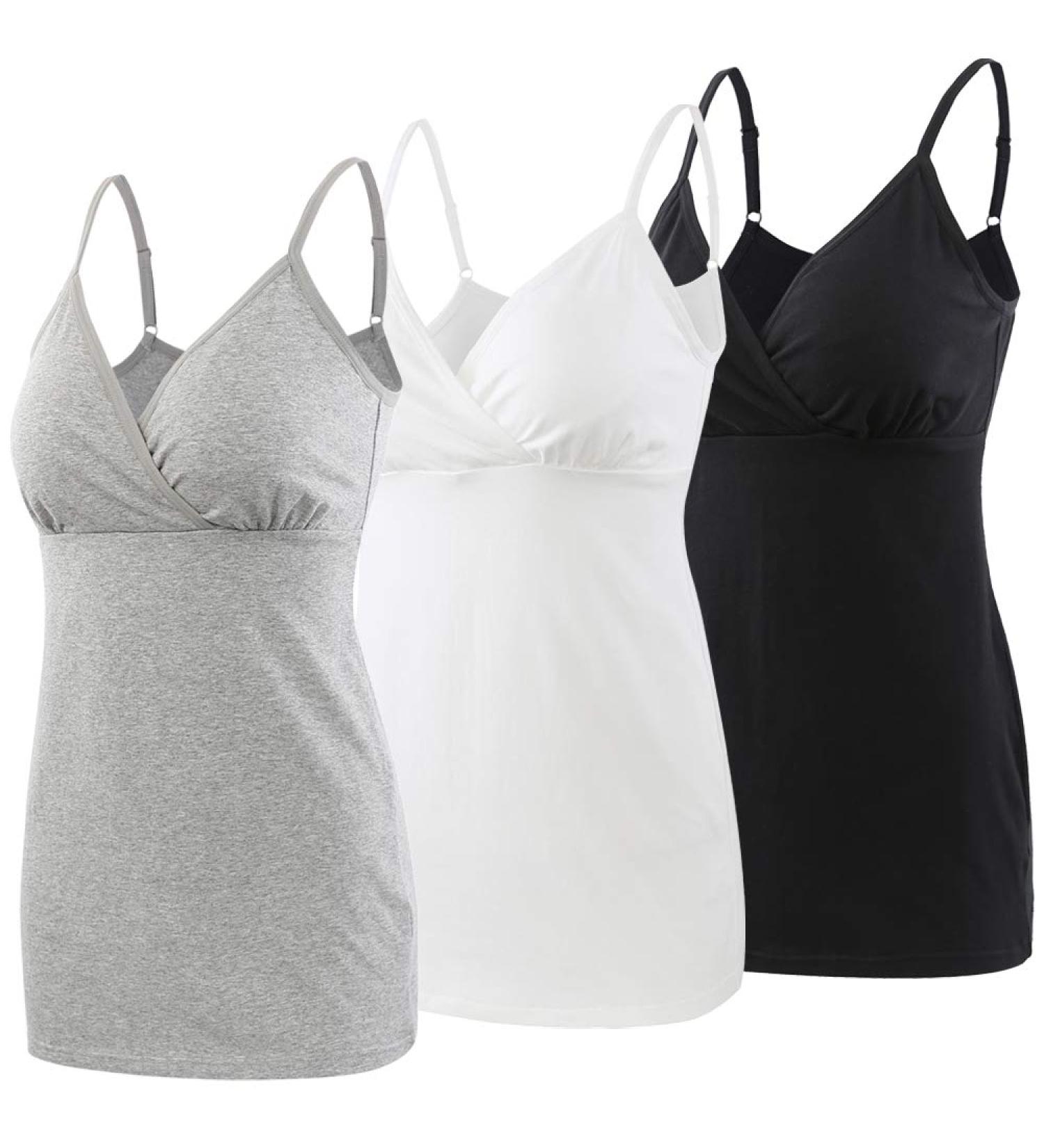 Manci Nursing Tank Cami Maternity Sleep Bra (S, White/Black/Gray) - Buy Online on GoSupps.com