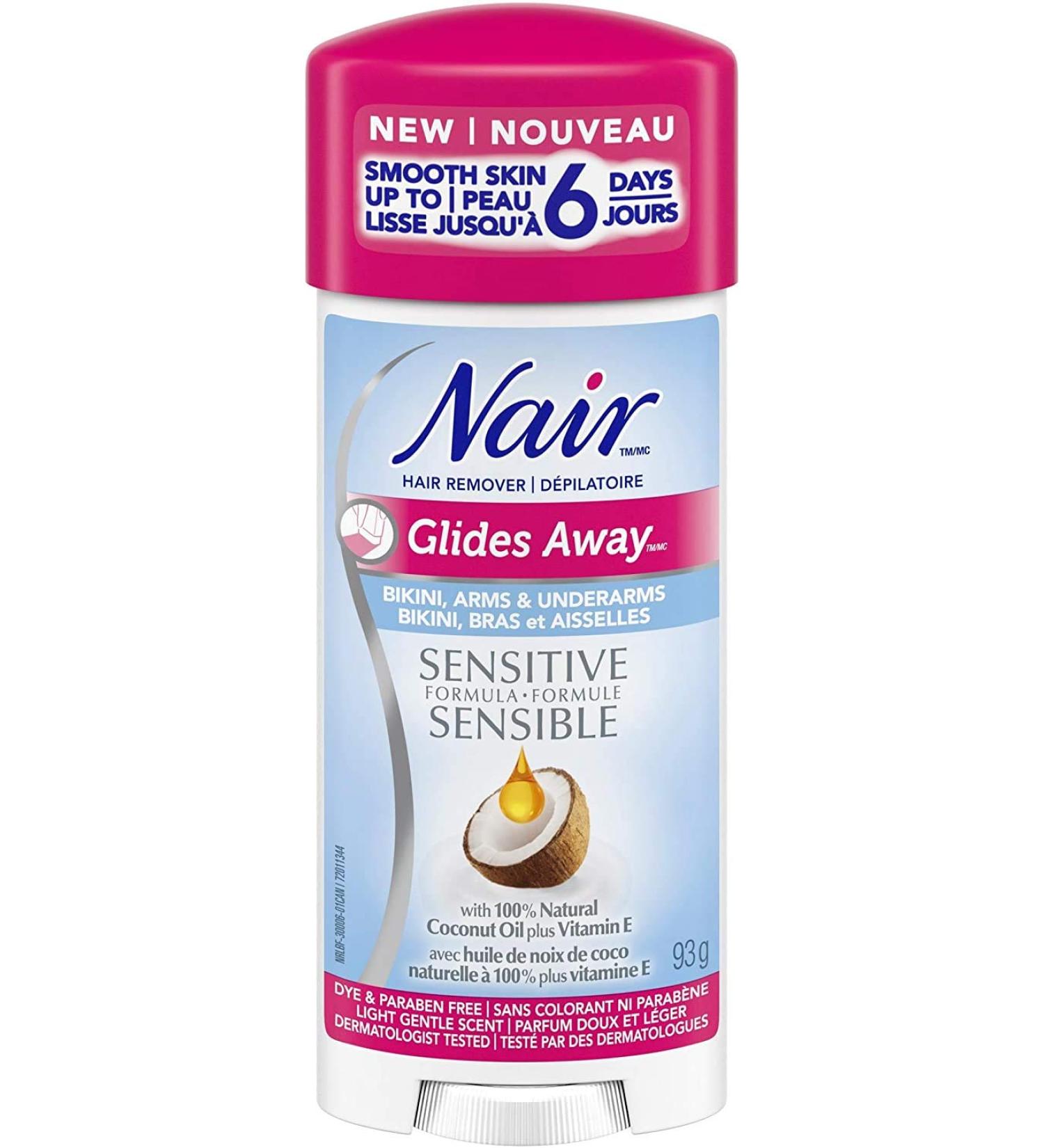 Nair Glides Away Sensitive Formula Hair Remover for Bikini Arms & Underarms with 100% Natural Coconut Oil plus Vitamin E 93-g