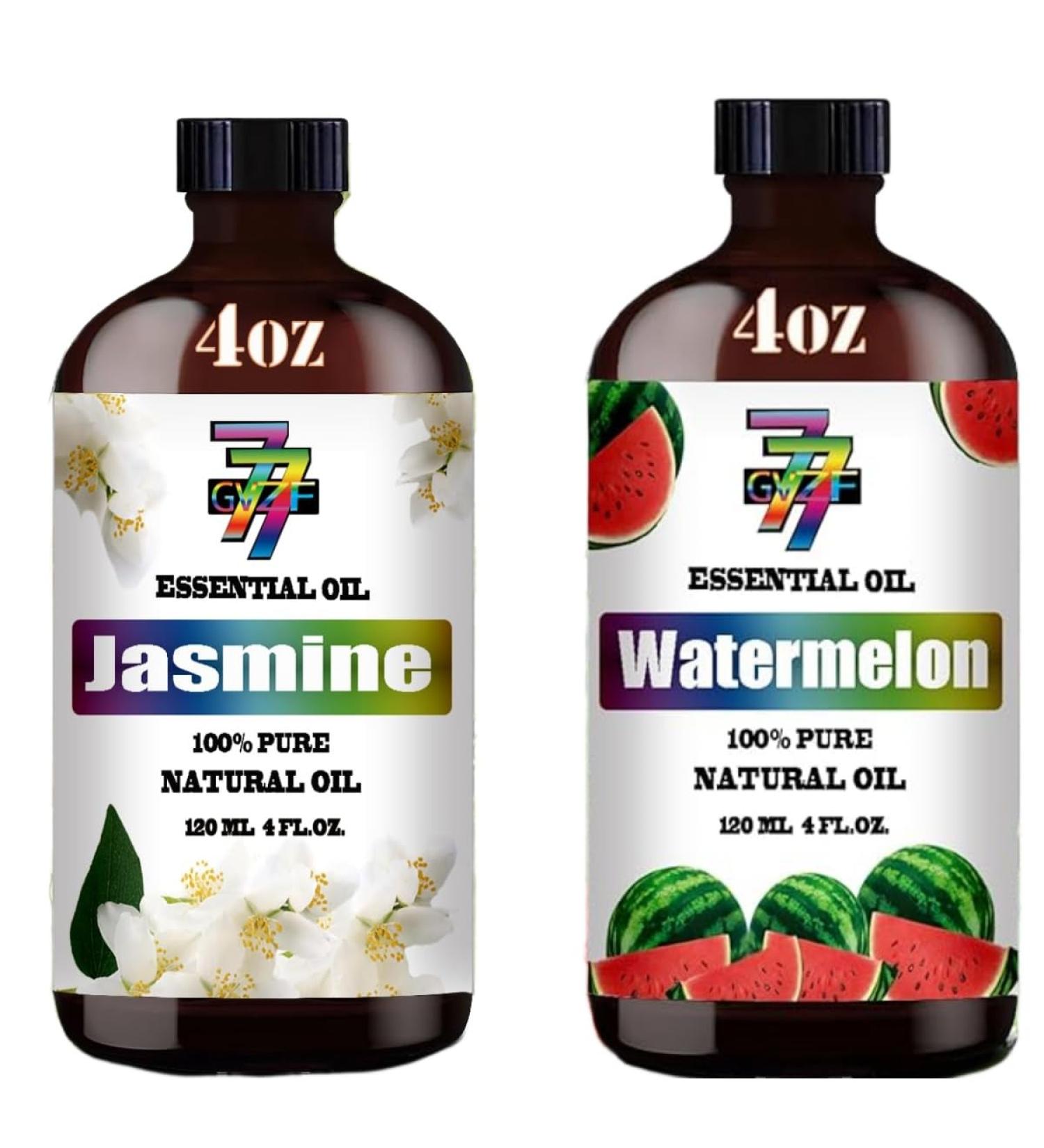 GV77ZF Essential Oil Two 4 Fl Oz (120Ml) Set - Pure Natural Watermelon Oil and Jasmine Essential Oil for Diffuser Humidifier Skin Care Home Fragrance Bath Hair Care Cleansing Massage Yoga - Buy Online on GoSupps.com