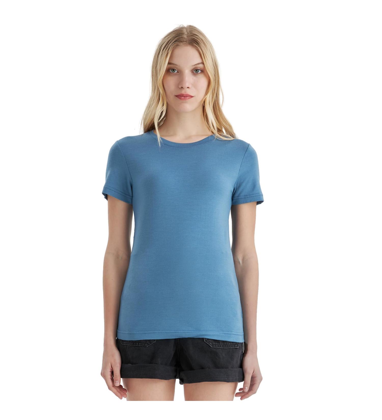 Merino Protect Women's 100% Merino Wool Short Sleeve Shirt - Odor Resistant Functional Undershirt for Travel & Hiking - Emerald - Buy Online on GoSupps.com