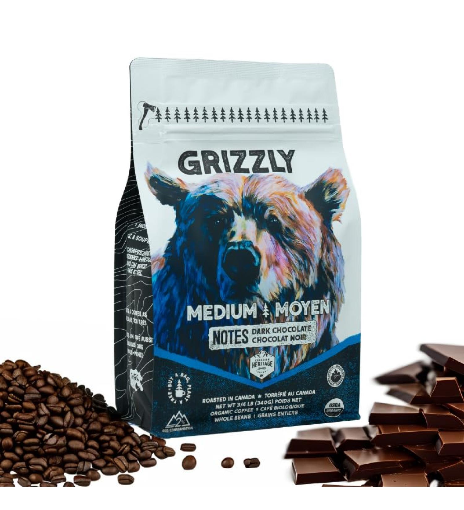 Canadian Heritage Roasting Company Coffee - Grizzly - Medium Whole Bean Coffee - Bold But Not Bitter With Tasting Notes Of Dark Chocolate And Smoke. - Perfect For French Press Espresso Mocha Pot - 340g Grizzly - Dark Chocolate 340 g (Pack of 1) - Buy Online on GoSupps.com
