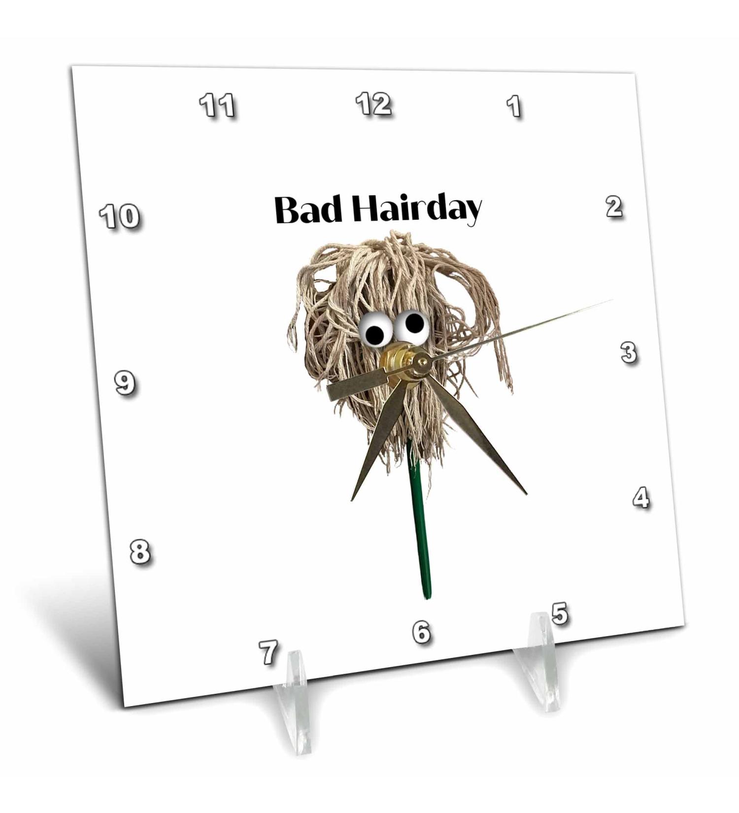 3dRose EvaLorentzenArt - Hair - Crazy Hair Mop with Googly Eyes - Desk Clocks (dc_356139_1) 6x6 Desk Clock