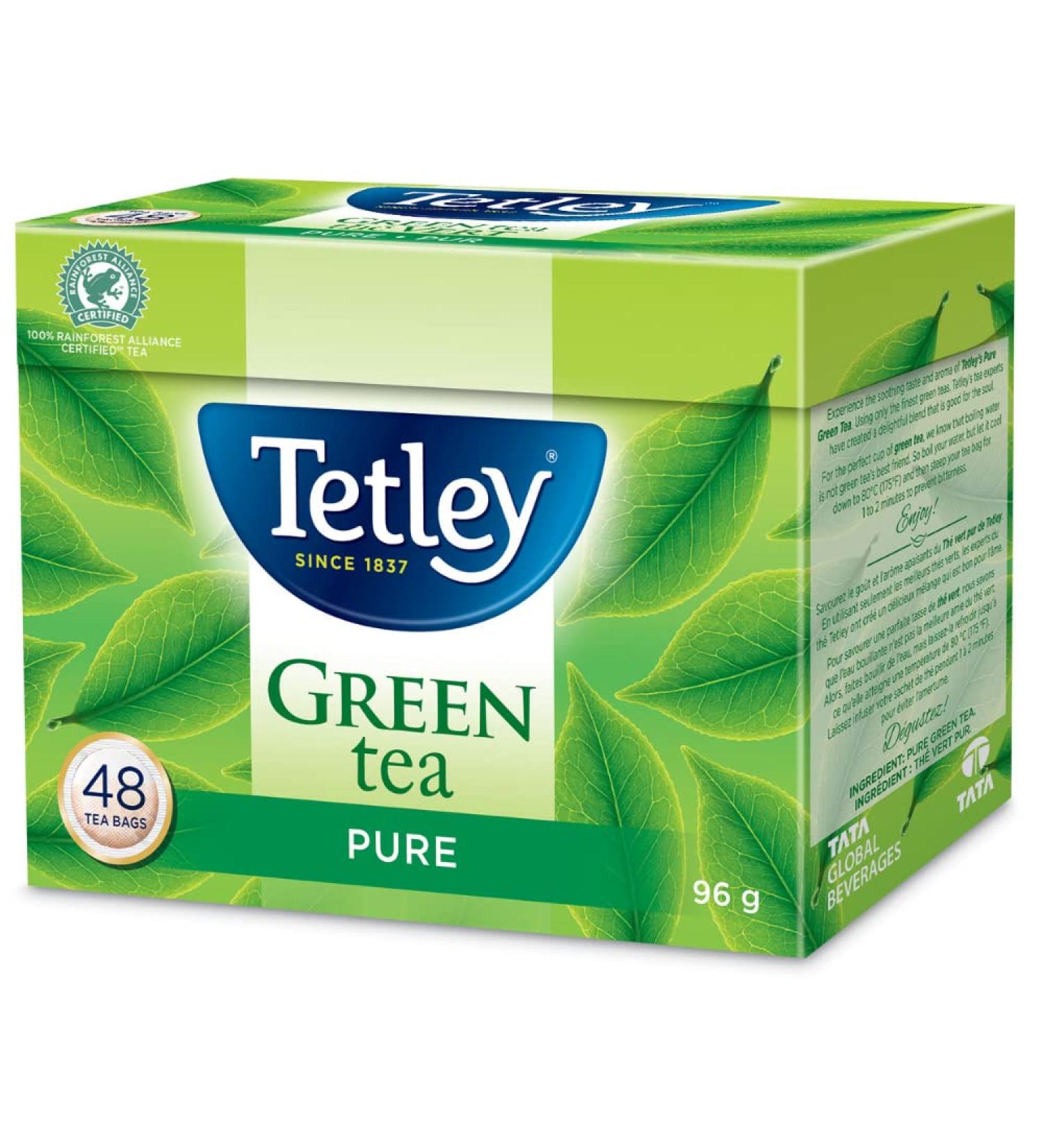 Tetley Pure Green Tea - 48 Tea Bags 96 Grams Contains Caffeine - Buy Online on GoSupps.com