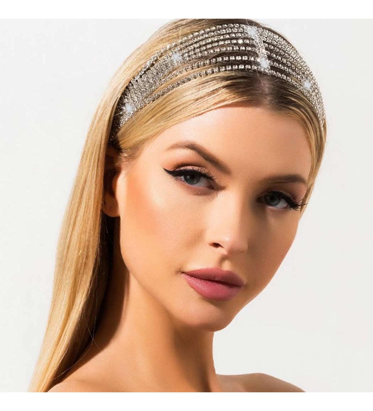 Rhinestone Forehead Bridal Headband - Elastic Crystal Hair Band for Women and Girls | JEAIRTS (Silver) - Buy Online on GoSupps.com