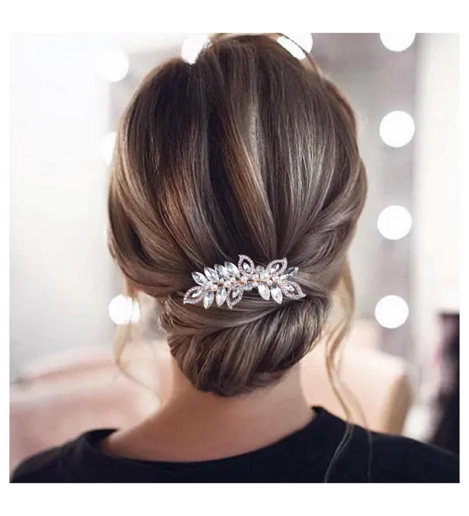 Allereya Crystal Pearl Wedding Hair Comb Barrette CZ Rhinestone Flower Hair Barrette Comb Gold Pearl Bling Bridal Headpieces Decorative Head Clip Headwear Bridal Hair Accessories for Women and Girls - Buy Online on GoSupps.com