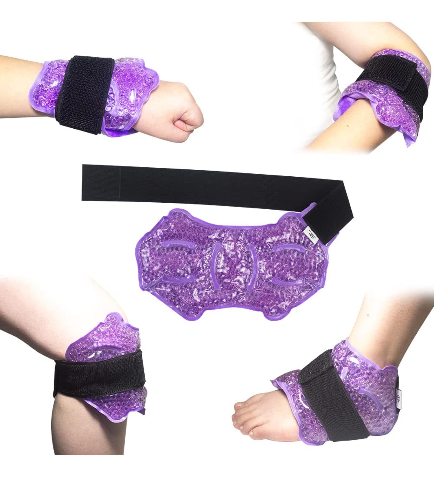 Conbella Ankle Ice Therapy Wrap with Adjustable Brace - Hot Cold Gel Pack for Sprained Ankles, Plantar Fasciitis, Achilles Tendonitis - Purple - Buy Online on GoSupps.com