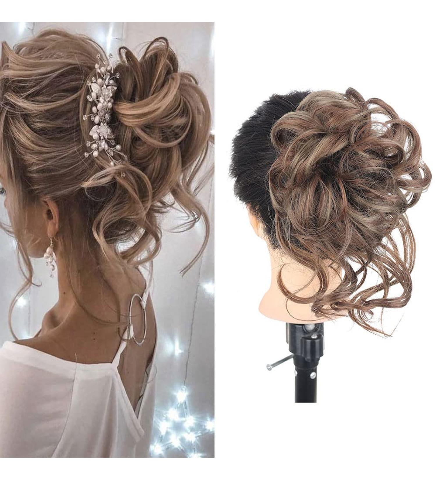 Shop #18H10 Platinum Blonde & Strawberry Blonde Hair Part Hair Ties for Messy Bun Updos | Curly Wavy Hair Extensions - Buy Online on GoSupps.com