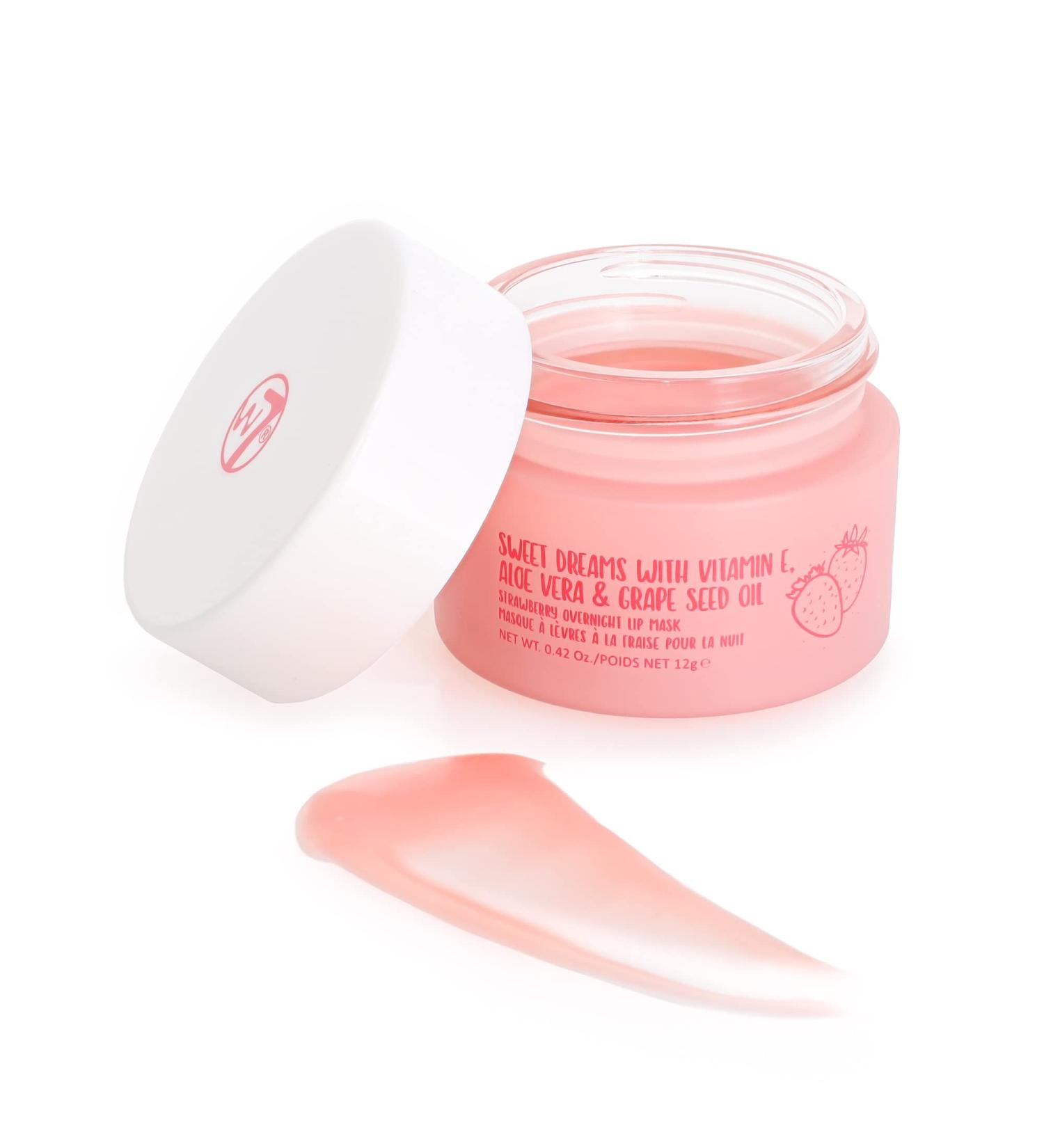 W7 Sweet Dreams Overnight Strawberry Lip Mask with Vitamin E, Aloe Vera, and Grape Seed Oil - Hydrating, Plumping, and Nourishing Lip Treatment - Buy Online on GoSupps.com