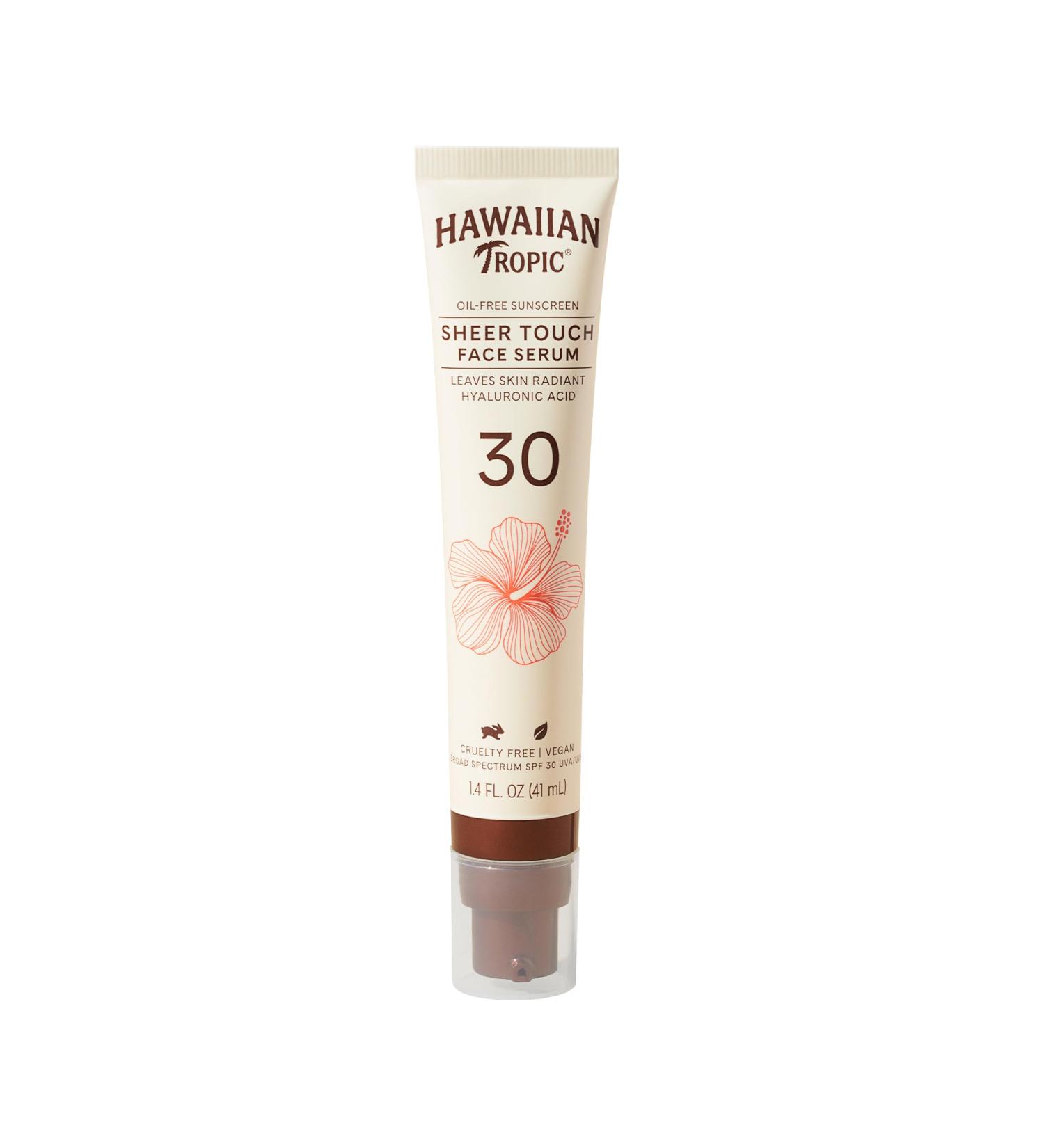 Hawaiian Tropic Sheer Touch Face Serum SPF 30 - Hydrating Hyaluronic Acid Sunscreen for Men & Women | 1.4oz Travel Size - Buy Online on GoSupps.com