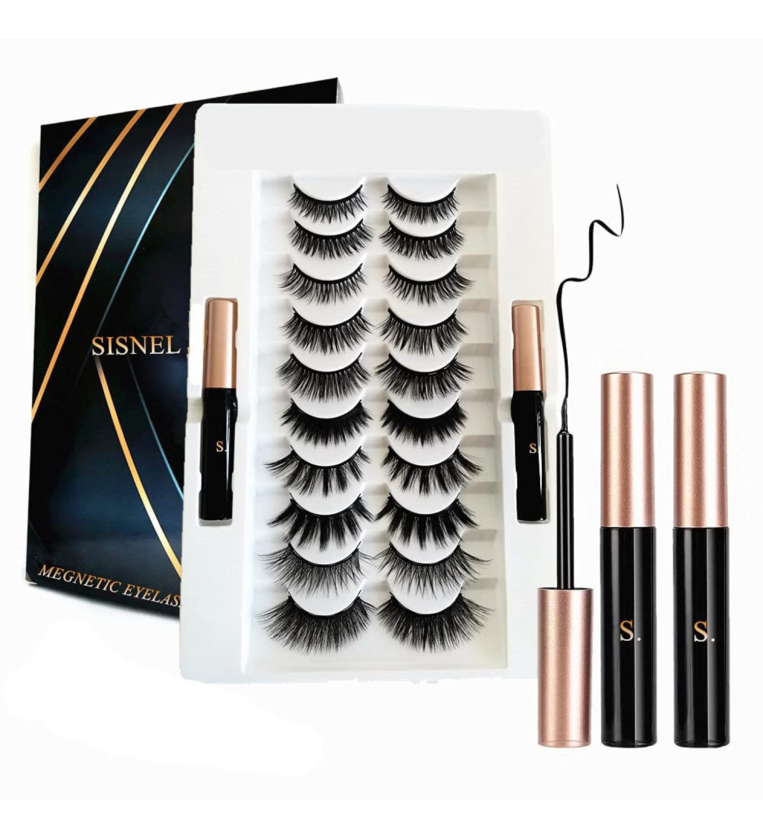 5 Pairs Reusable Magnetic Lashes and Eyeliner Kit Best Magnetic Eyeliner for Natural Magnetic Lashes Set Comes with 2 Tubes of Magnetic Eyeliner - Buy Online on GoSupps.com