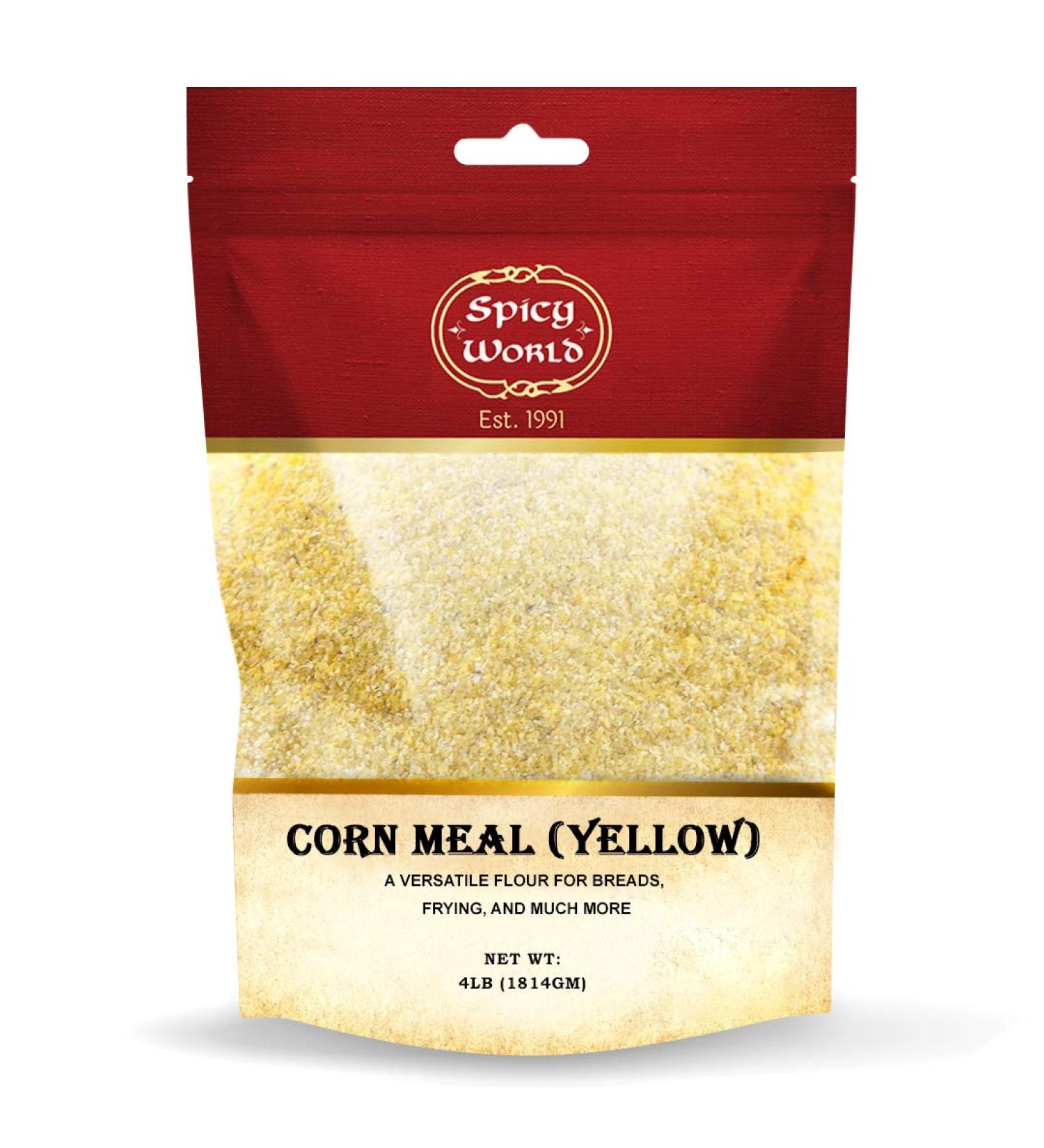 Spicy World Yellow Corn Meal Medium Grind 4lb - Ideal for Cornbread & Muffins - Buy Online on GoSupps.com