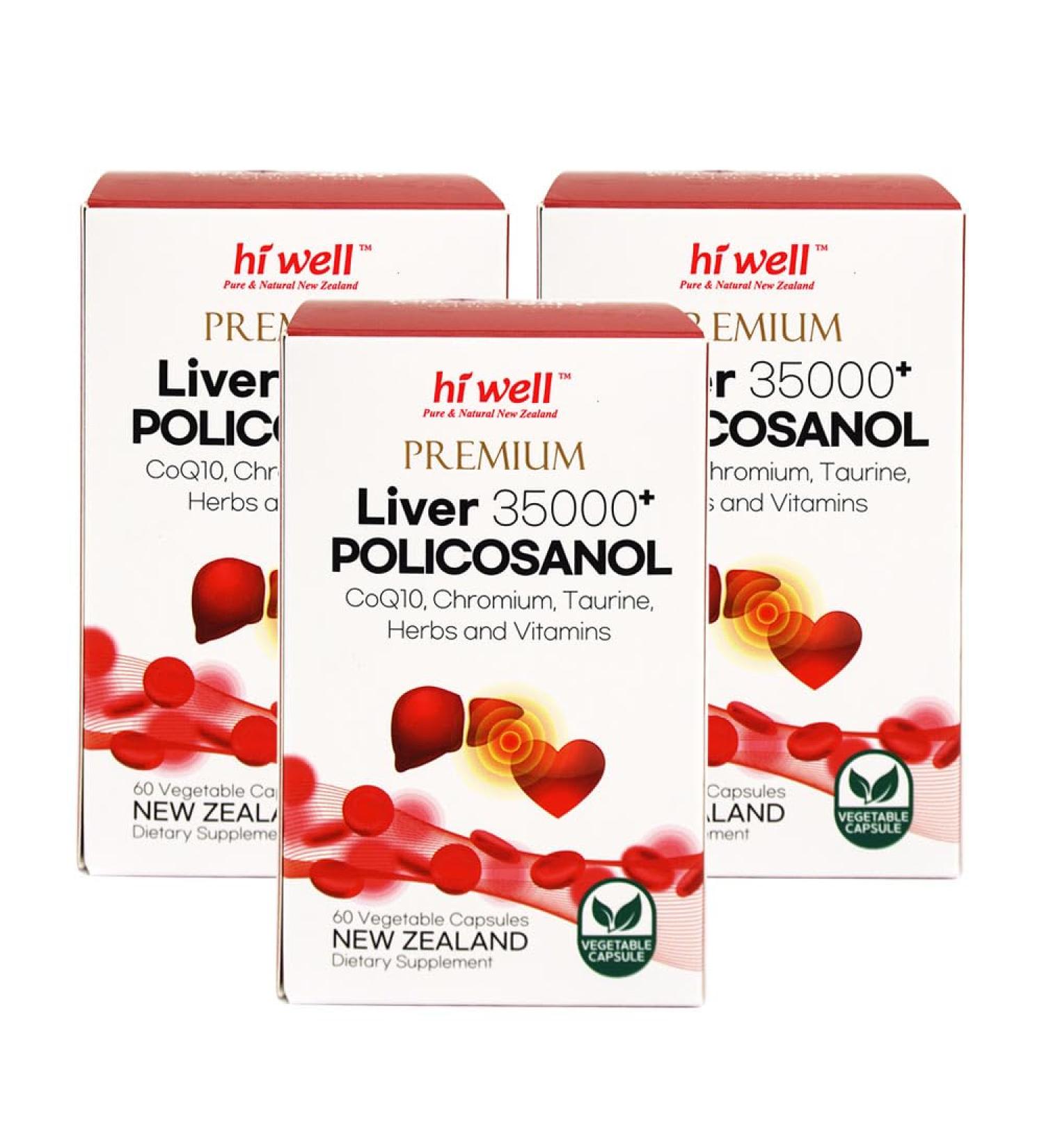 (Pack of 3) Hi Well Premium Liver 35000+ Policosanol 33.4mg 60Vegetarian Capsules - Buy Online on GoSupps.com