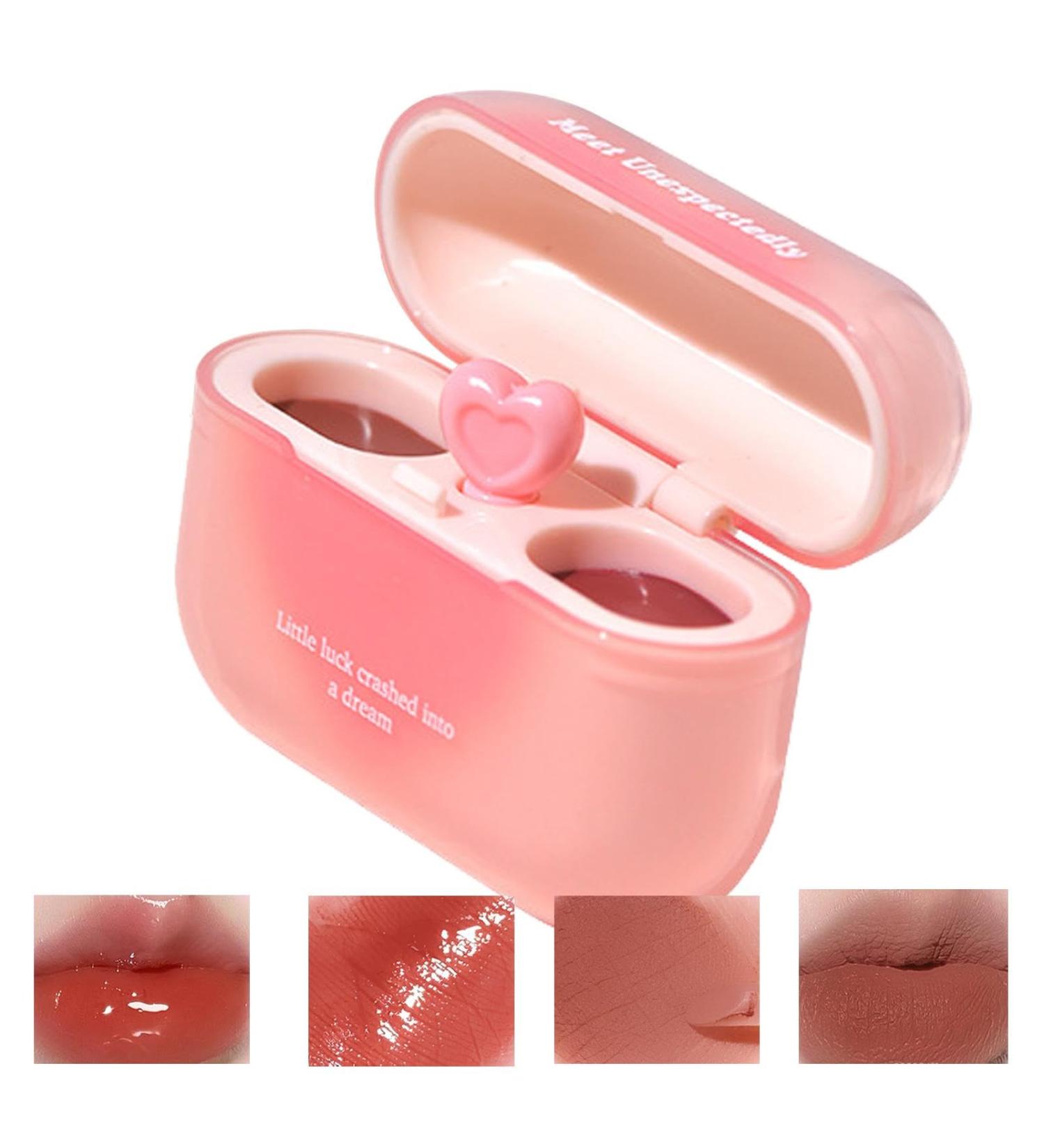 Lip Gloss for Girls Moisturizing Lip Gloss Double Lipstick Balm | Glitter Lip Glaze Earphone Case Lip Gloss Tint with Lip Shape Applicator - Buy Online on GoSupps.com
