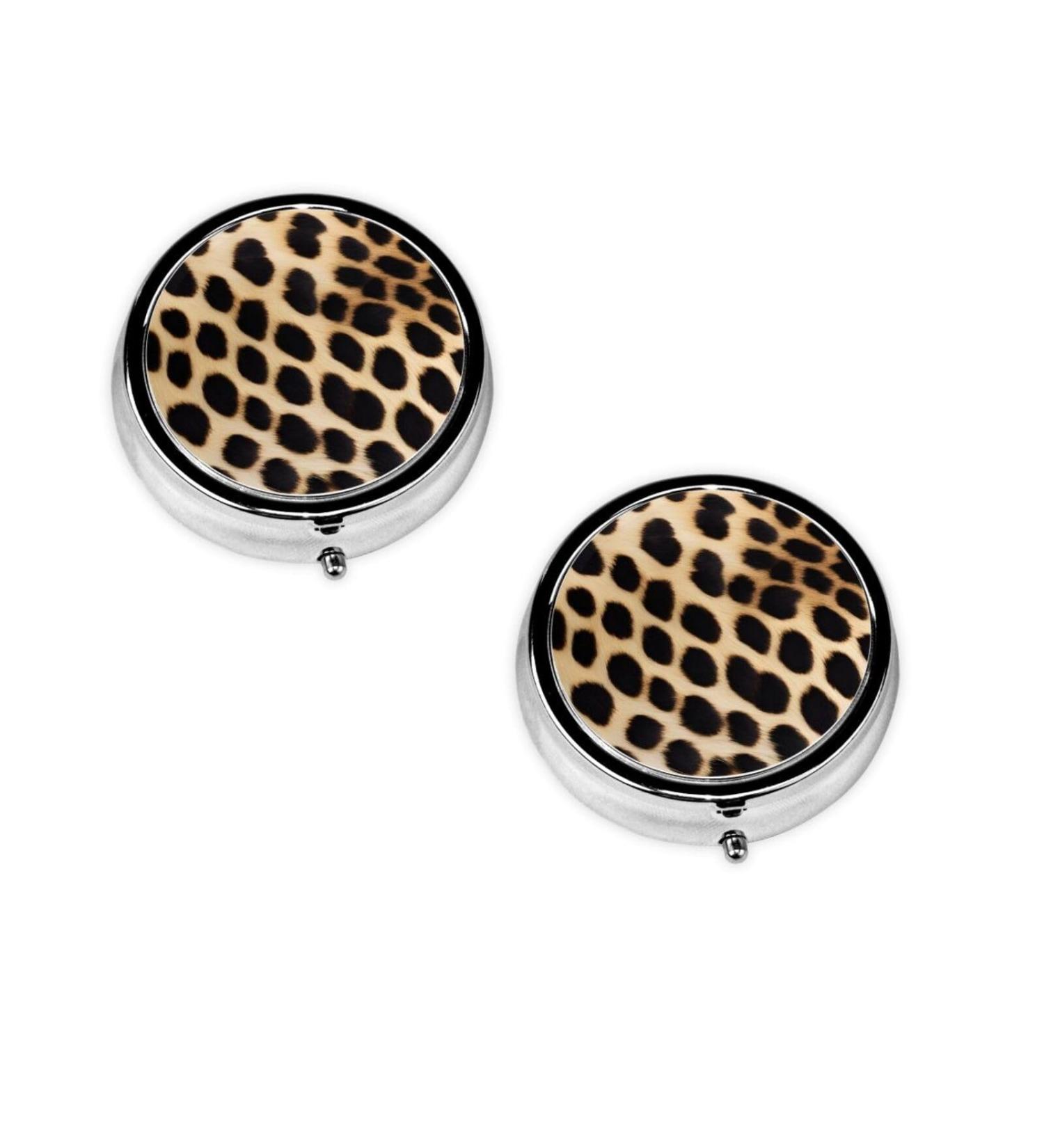Rough Leopard Printed Round Pill Box - 3 Compartment Travel Medicine Organizer Portable Decorative Pocket Purse for Vitamins & Tablets - Buy Online on GoSupps.com