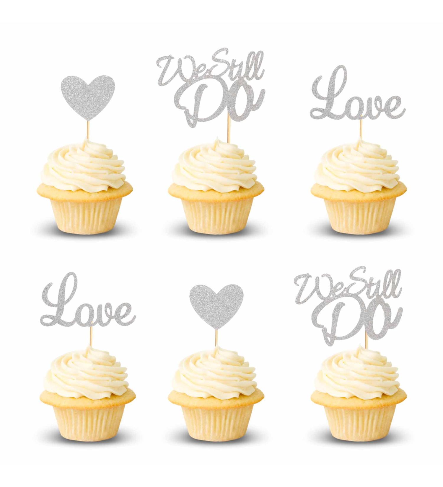 Arthsdite 24Pcs We Still Do Cupcake Toppers Glitter Love Heart Marriage Anniversary Cupcake Picks Bridal Shower Wedding Engagement Birthday Cake Decorations Supplies - Silver Glitter Silver Cupcake Toppers - Buy Online on GoSupps.com