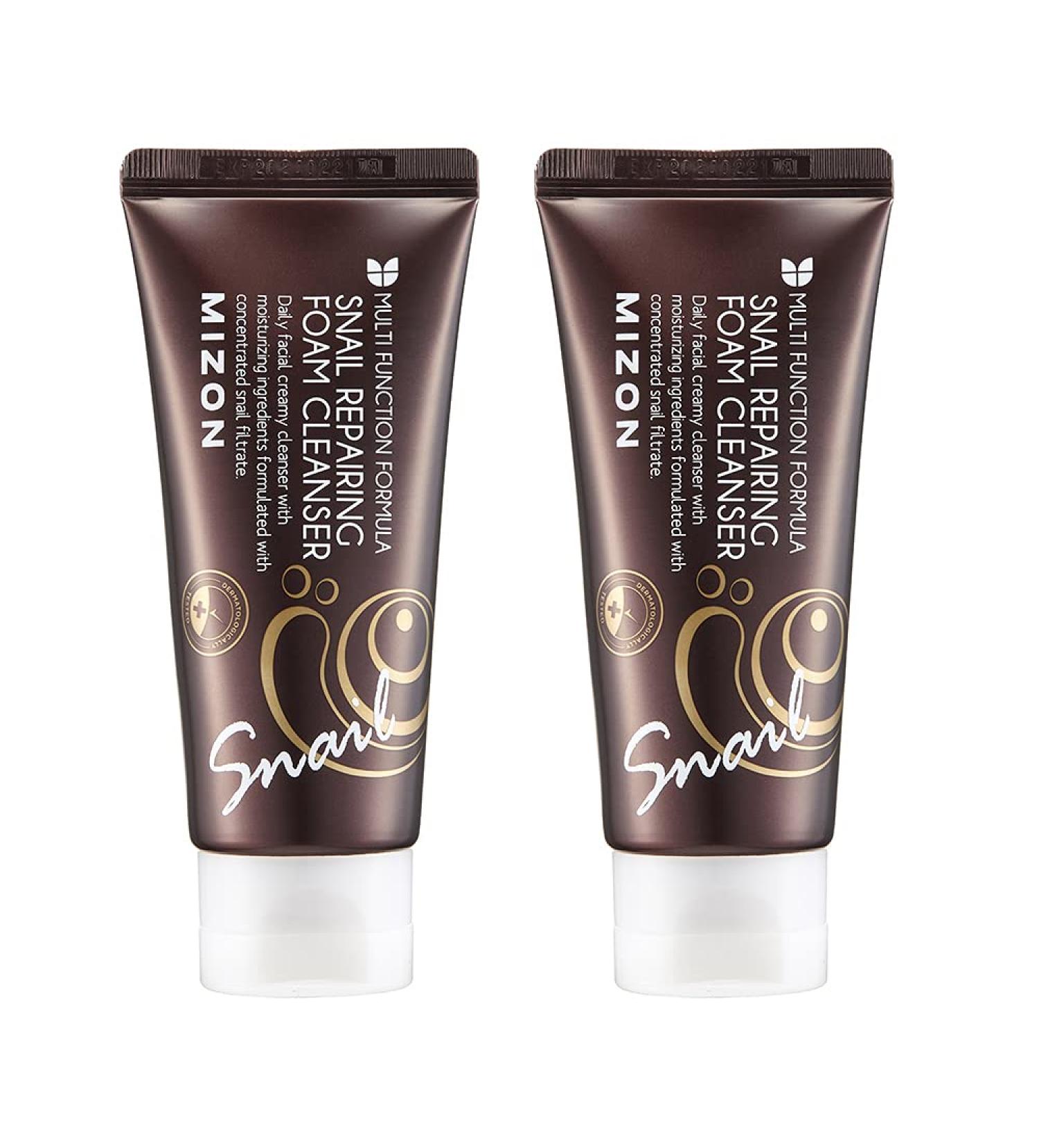 MIZON Snail Repairing Foam Cleanser - Gentle Korean Face Wash for Pores and Blackheads, Moisturizing Formula with Snail Filtrate - 2 Pack - Buy Online on GoSupps.com