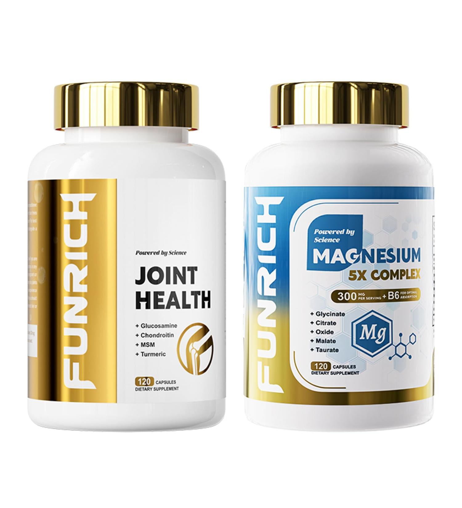 Glucosamine Chondroitin MSM & Magnesium Complex Supplement Set, 2 individual bottles Glucosamine Complex and Magnesium Complex for Cartilage, Joint Health and Muscle Bone Support- 240 Capsules 120 Count (Pack of 2) - Buy Online on GoSupps.com