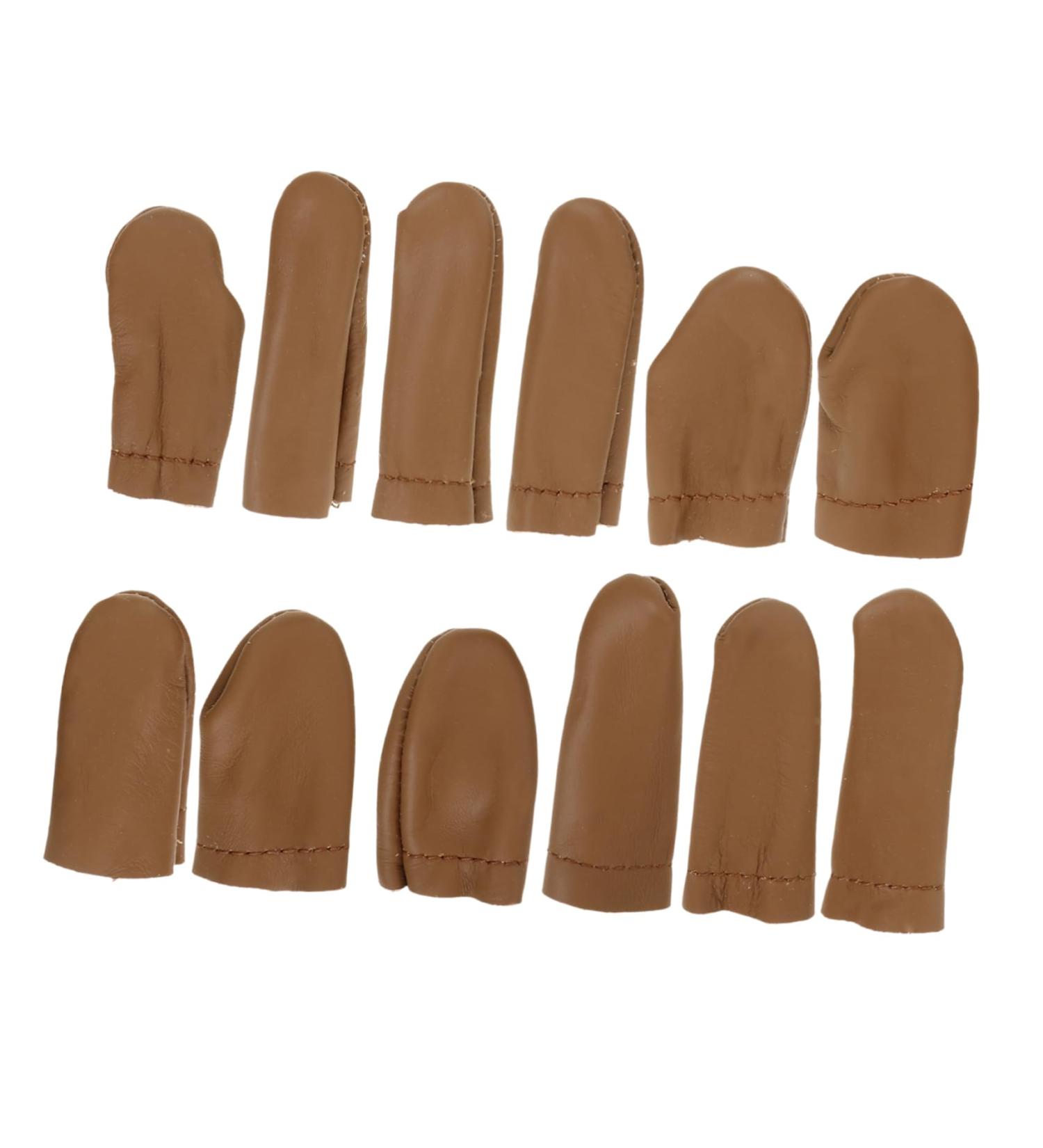 FRCOLOR 12pcs Leather Finger Cots - Protective Guards for Sewing Knitting & Embroidery - DIY Finger Sleeves Thimble - Brown 7X2cm - Buy Online on GoSupps.com