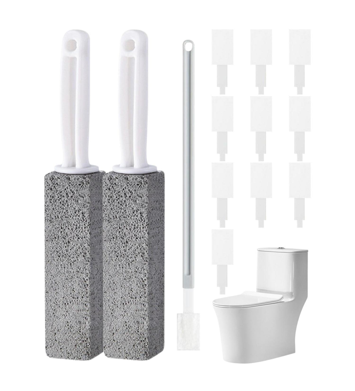 2Pack Pumice Cleaning Stone with Handle Toilet Bowl Cleaner Brush with Disposable Crevice Brush And Replacement Heads for Kitchen/Bath/Pool/Household Cleaning Limescale Deposits Mildew & Grills White+grey - Buy Online on GoSupps.com